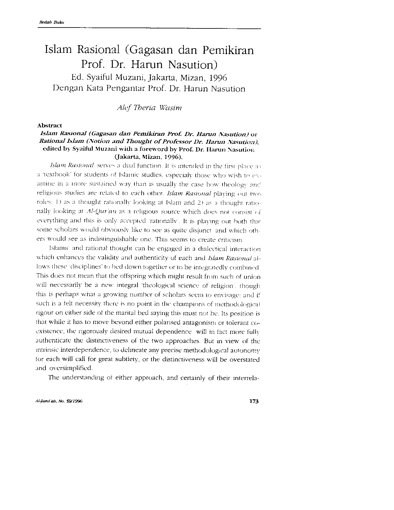 JURIS Islam Rasional Gagasan dan Pemikiran Prof Dr Harun Nasution