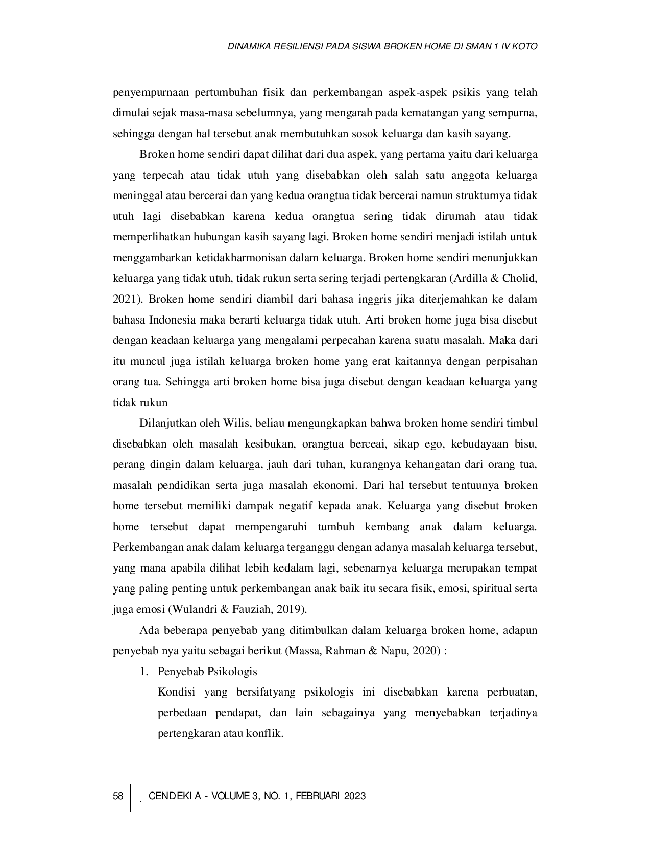 JURIS Dinamika Resiliensi Pada Siswa Broken Home Di Sman 1 Iv Koto