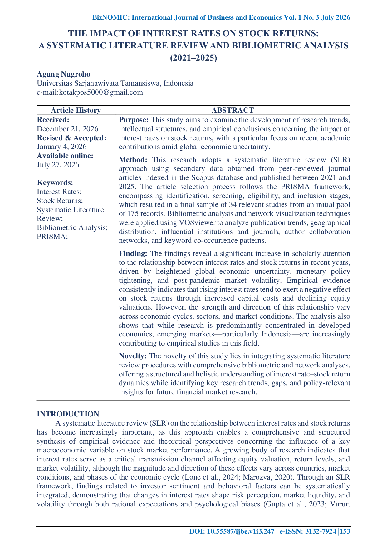 JURIS The Impact of Interest Rates on Stock Returns A Systematic Literature Review and Bibliometric Analysis 2021 2025