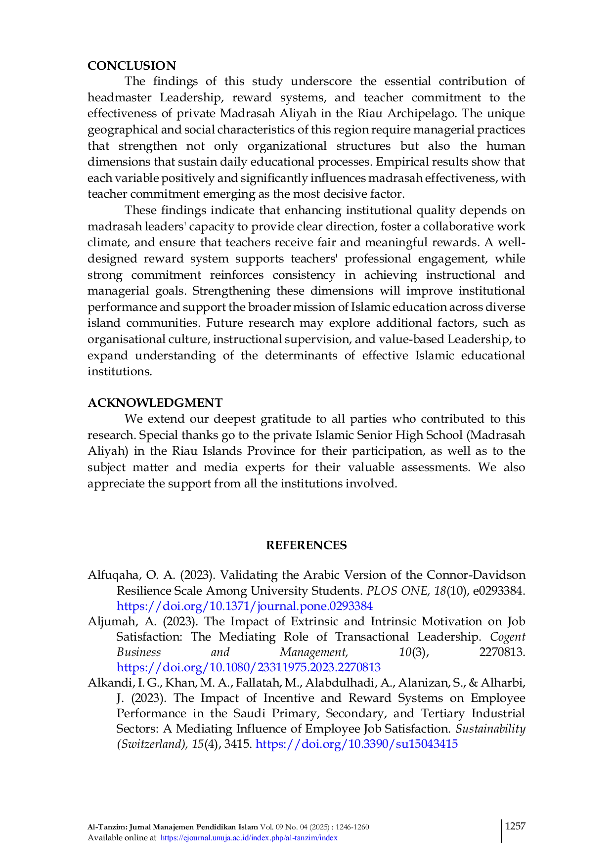 JURIS The Impact of Leadership Reward Systems and Teacher Commitment on the Effectiveness of Islamic Senior High Schools A Path Analysis Approach