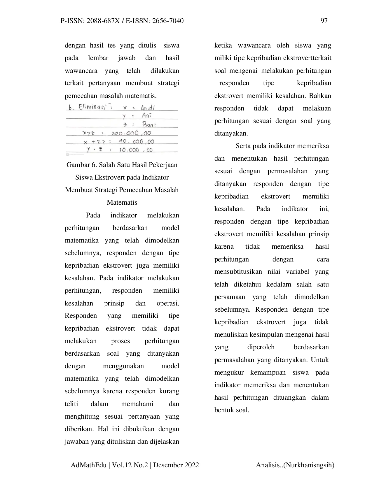 JURIS Analisis Kesalahan Siswa Pada Penyelesaian Kemampuan Pemecahan Masalah Matematis Berdasarkan Tipe Kepribadian Siswa Introvert Dan Ekstrovert