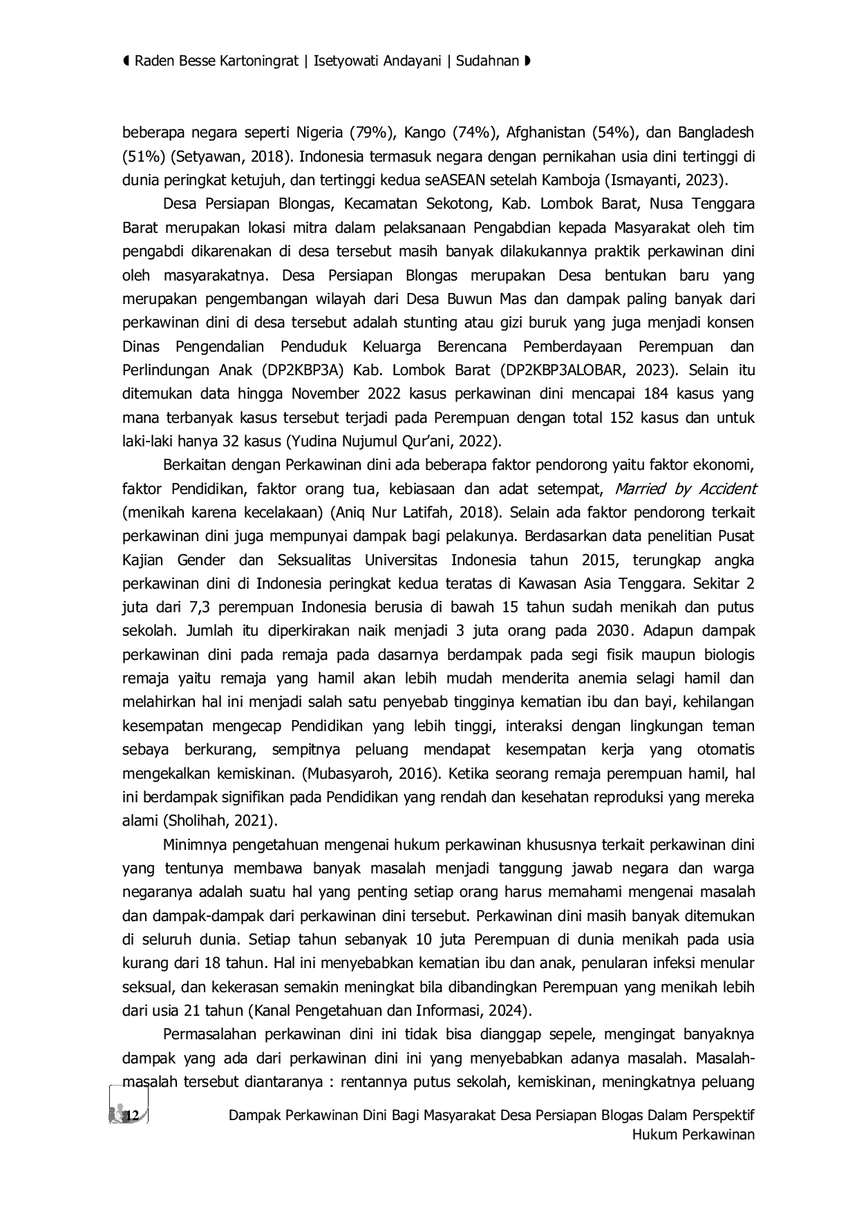 JURIS Dampak Perkawinan Dini Bagi Masyarakat Desa Persiapan Blogas Dalam Perspektif Hukum Perkawinan