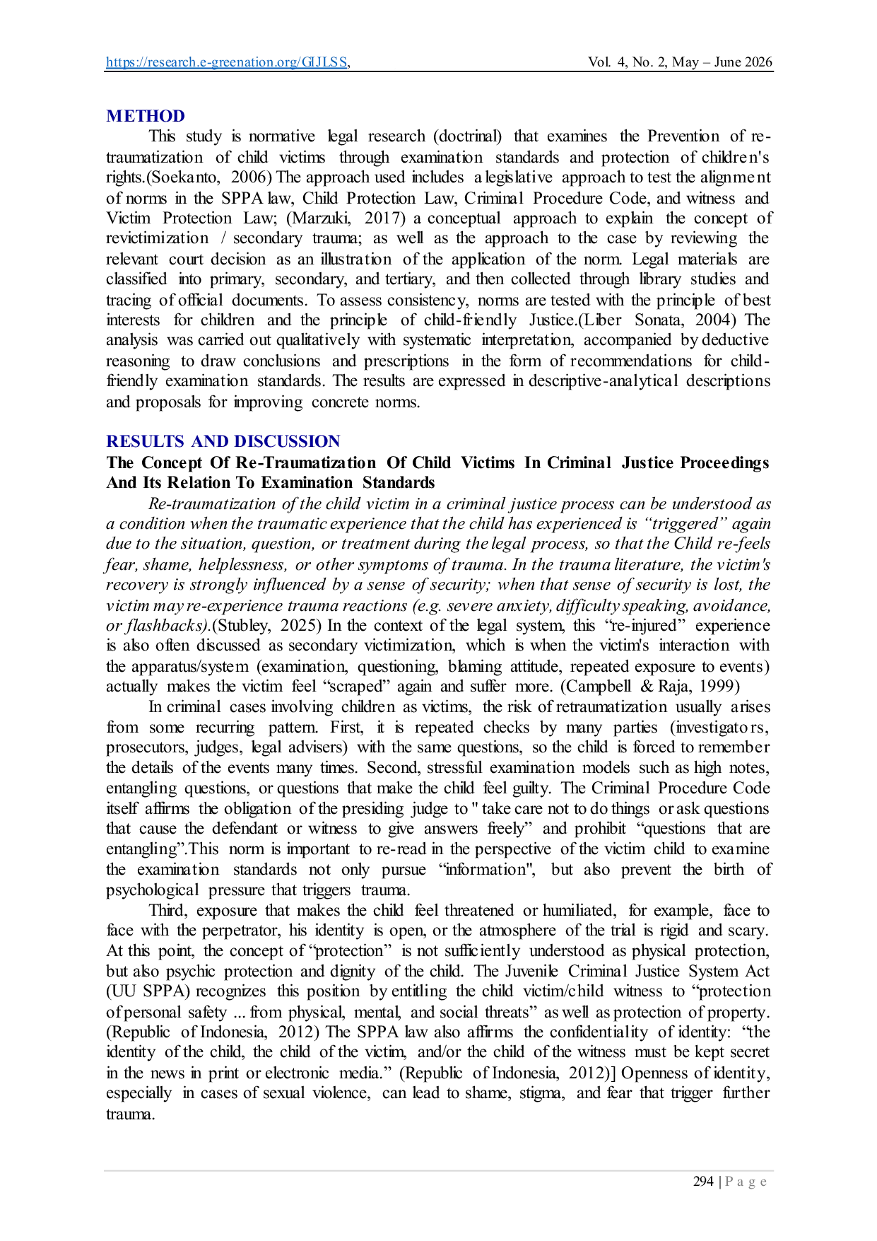 JURIS Normative Analysis of Prevention of Re Traumatization of Child Victims in Criminal Justice Proceedings on Standards of Examination and Protection of Children s Rights
