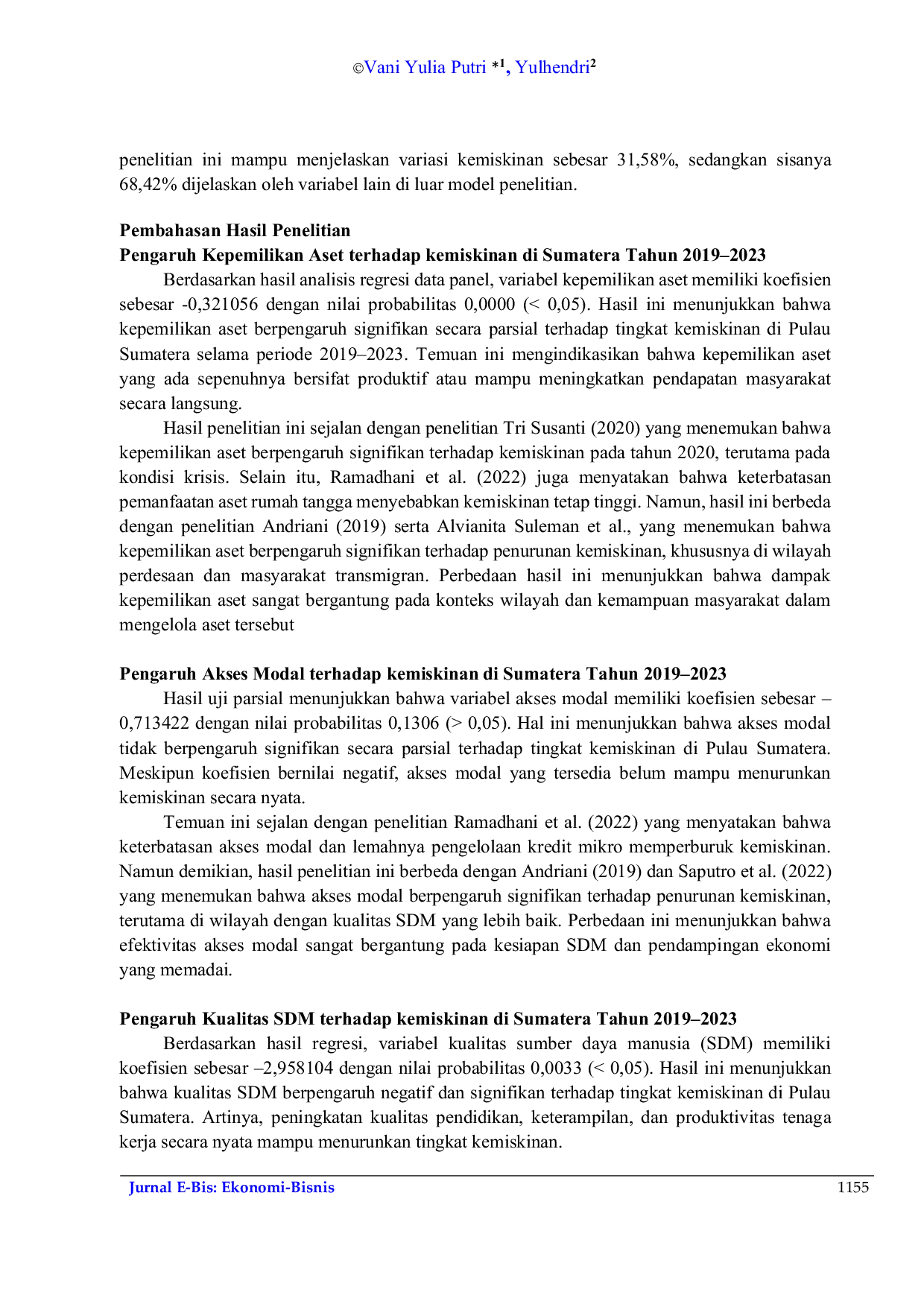 JURIS Kepemilikan Aset Akses Modal dan Kualitas Sumber Daya Manusia Terhadap Tingkat Kemiskinan Di Sumatera