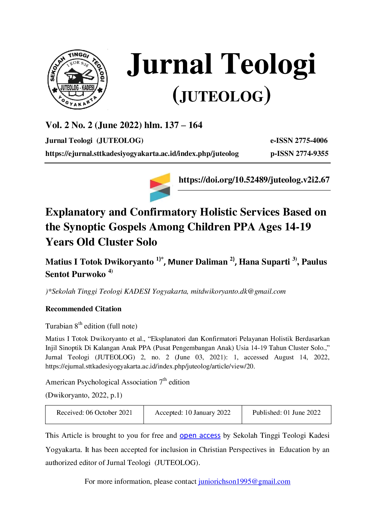 JURIS Explanatory and Confirmatory Holistic Services Based on the Synoptic Gospels Among Children PPA Ages 14 19 Years Old Cluster Solo