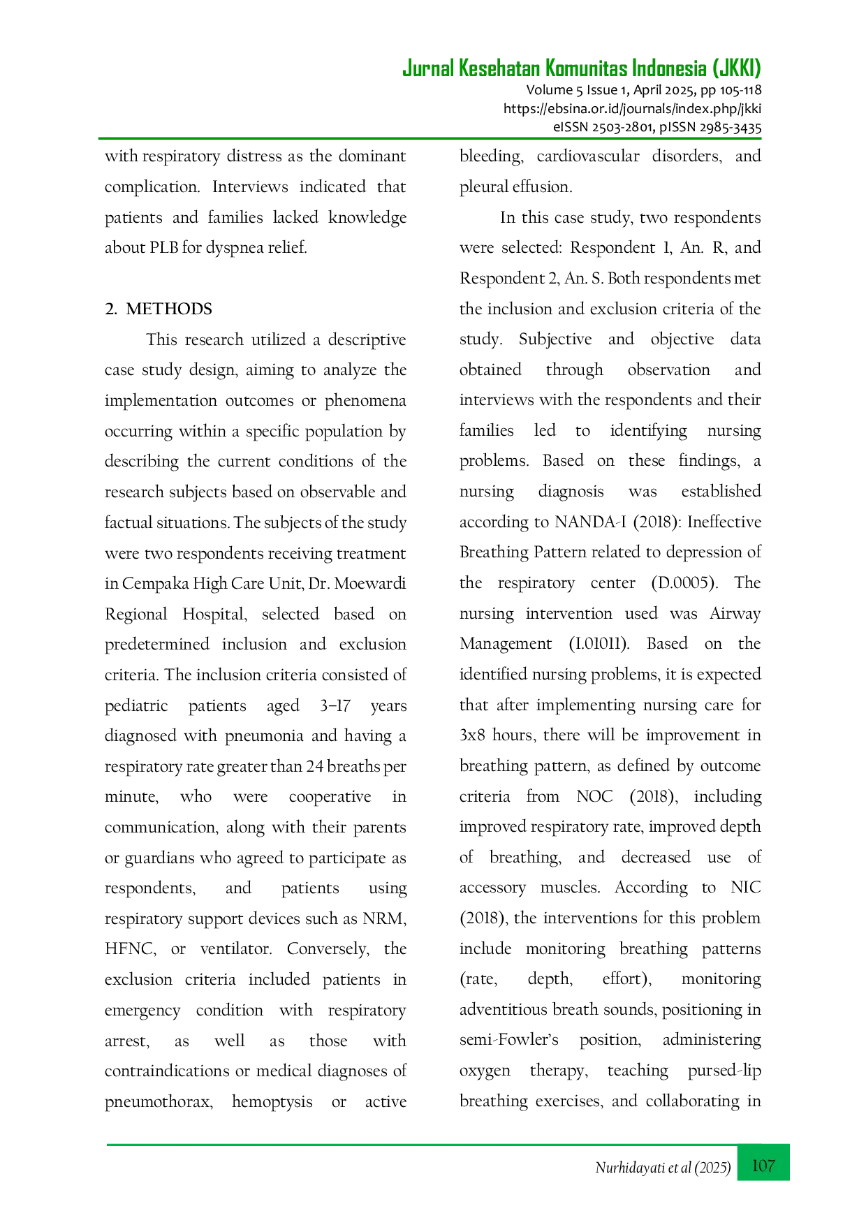 JURIS The Effect of Pursed Lips Breathing on Children s Respiratory Rate with Pneumonia in Cempaka High Care Unit Dr Moewardi Regional Hospital