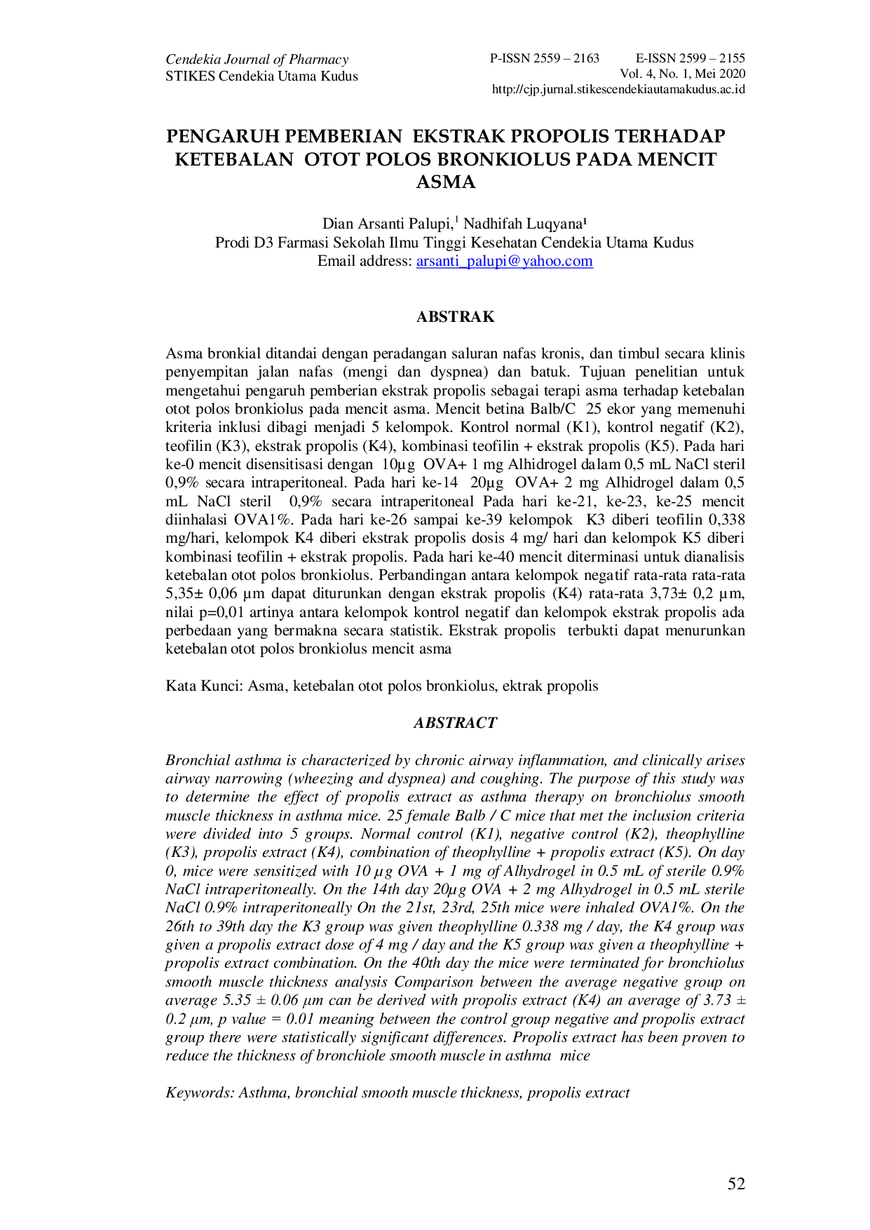 JURIS Pengaruh Suplementasi Ekstrak Propolis Terhadap Ketebalan Otot Polos Bronkiolus pada Mencit Asma
