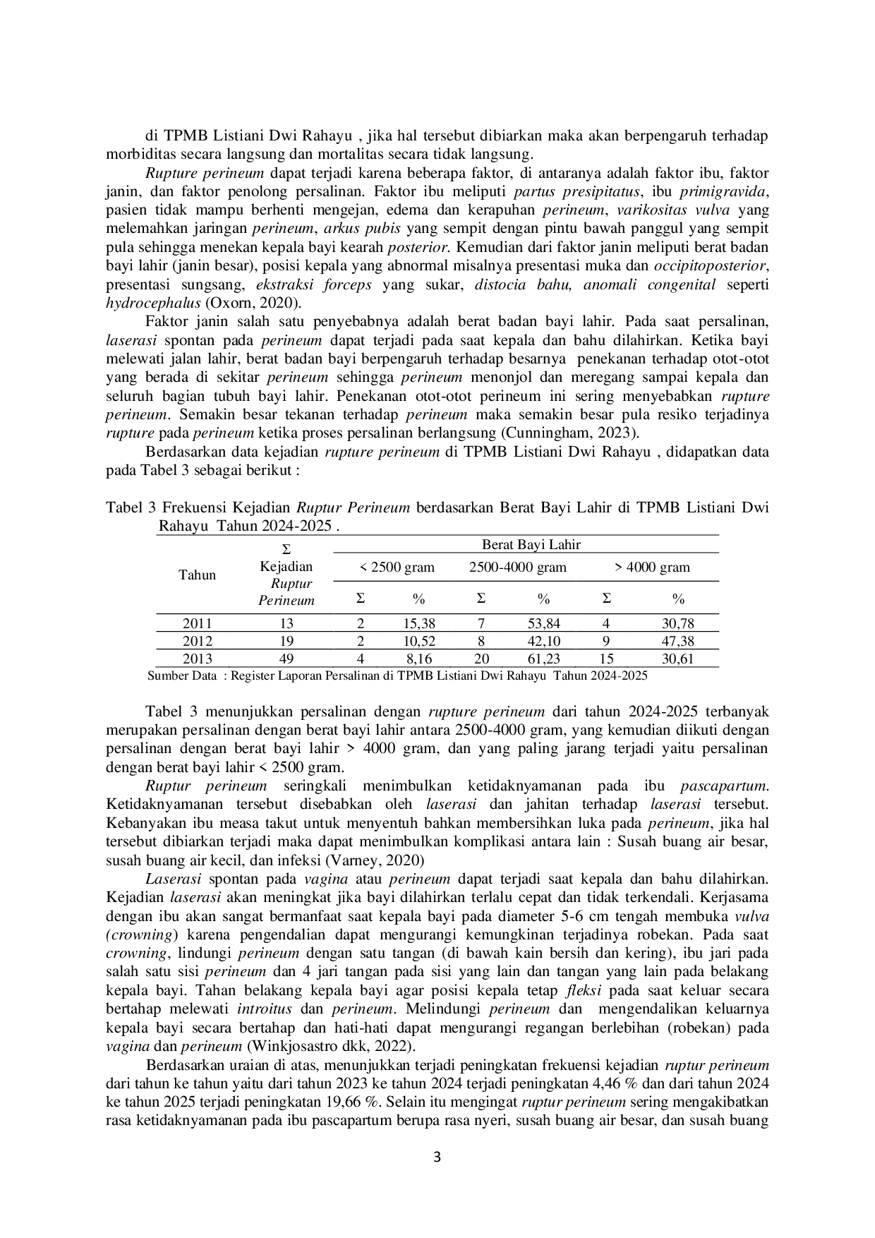 JURIS Hubungan Berat Bayi Lahir dengan Kejadian Rupture Perineum pada Persalinan Normal