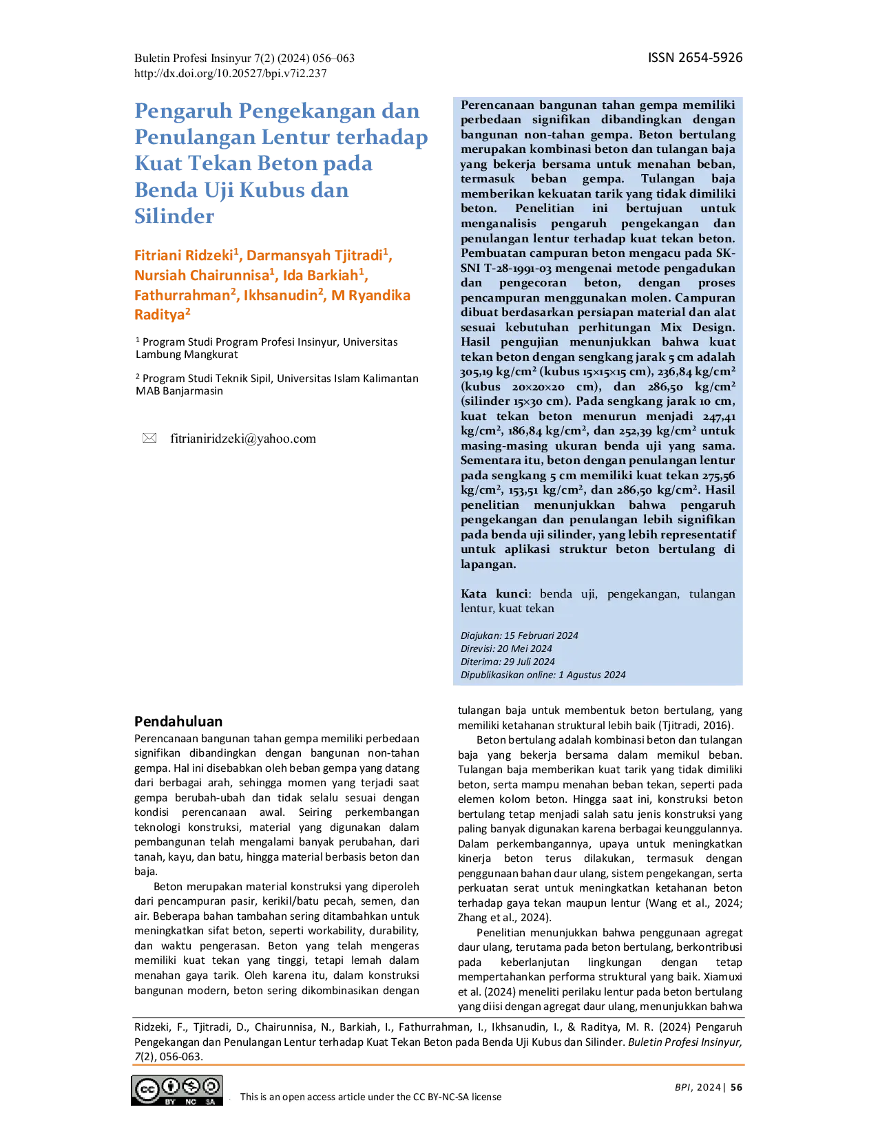 JURIS Pengaruh Pengekangan dan Penulangan Lentur terhadap Kuat Tekan Beton pada Benda Uji Kubus dan Silinder