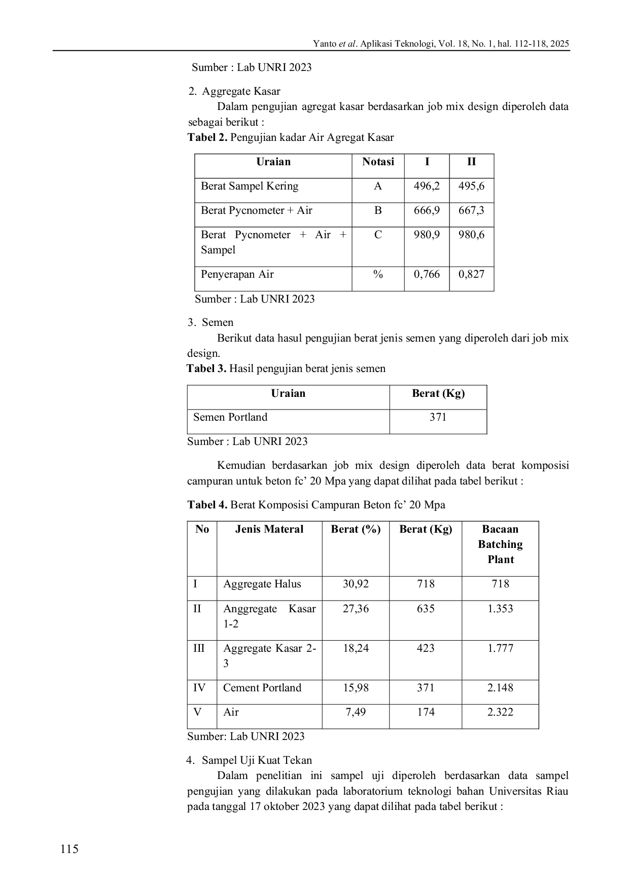 JURIS Analisis Mutu Beton Plat Injak OPRIT Jembatan Sei Bukit Juragan Pada Ruas Jalan Kota Lama Muara Dilam