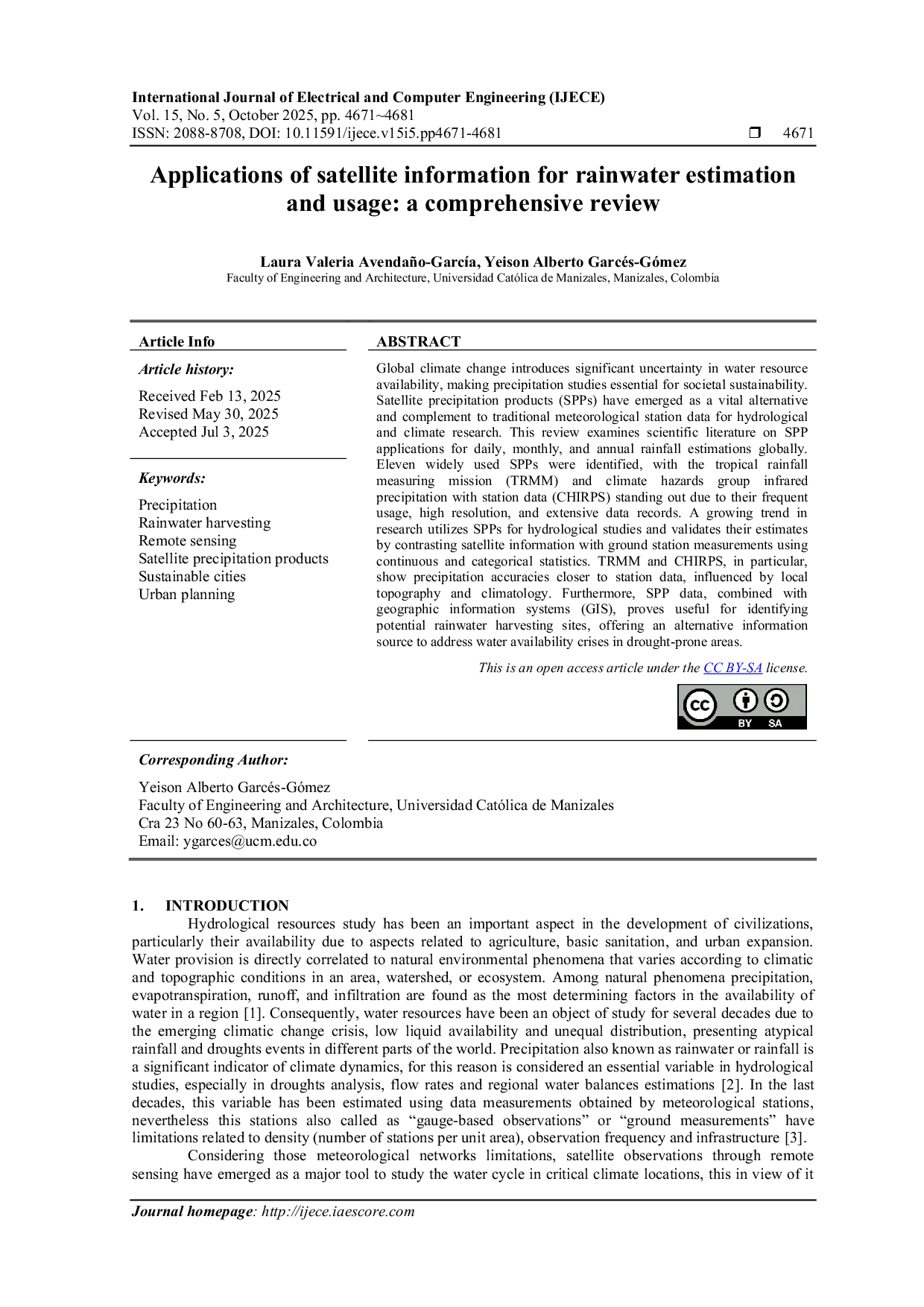 JURIS Applications of satellite information for rainwater estimation and usage a comprehensive review