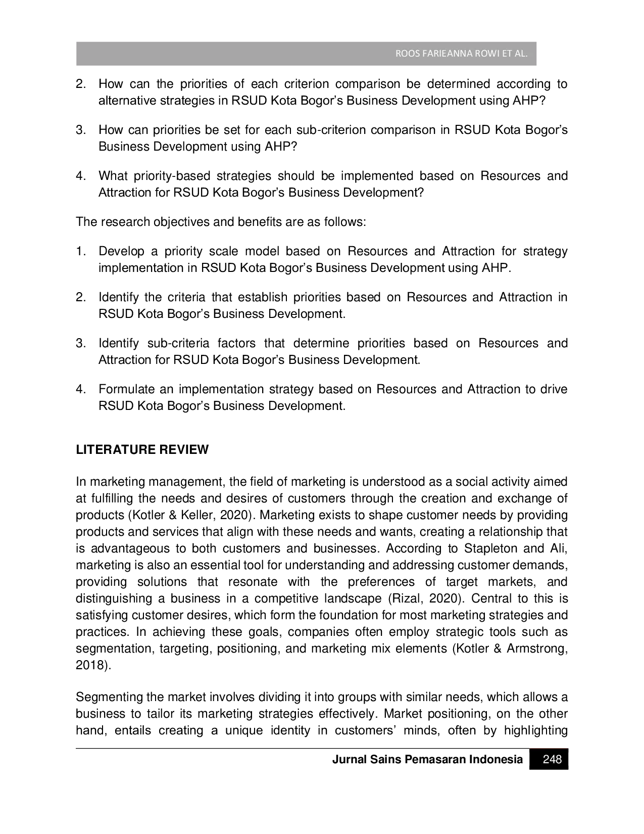 JURIS Business Development Strategy Through Enhancement of Resources and Attraction Using the Analytical Hierarchy Process AHP A Case Study of RSUD Kota Bogor