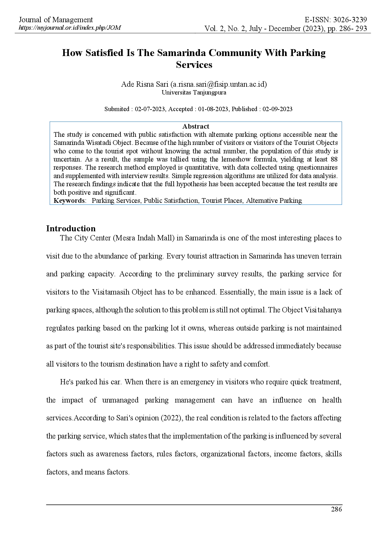 juris How Satisfied Is The Samarinda Community With Parking Services