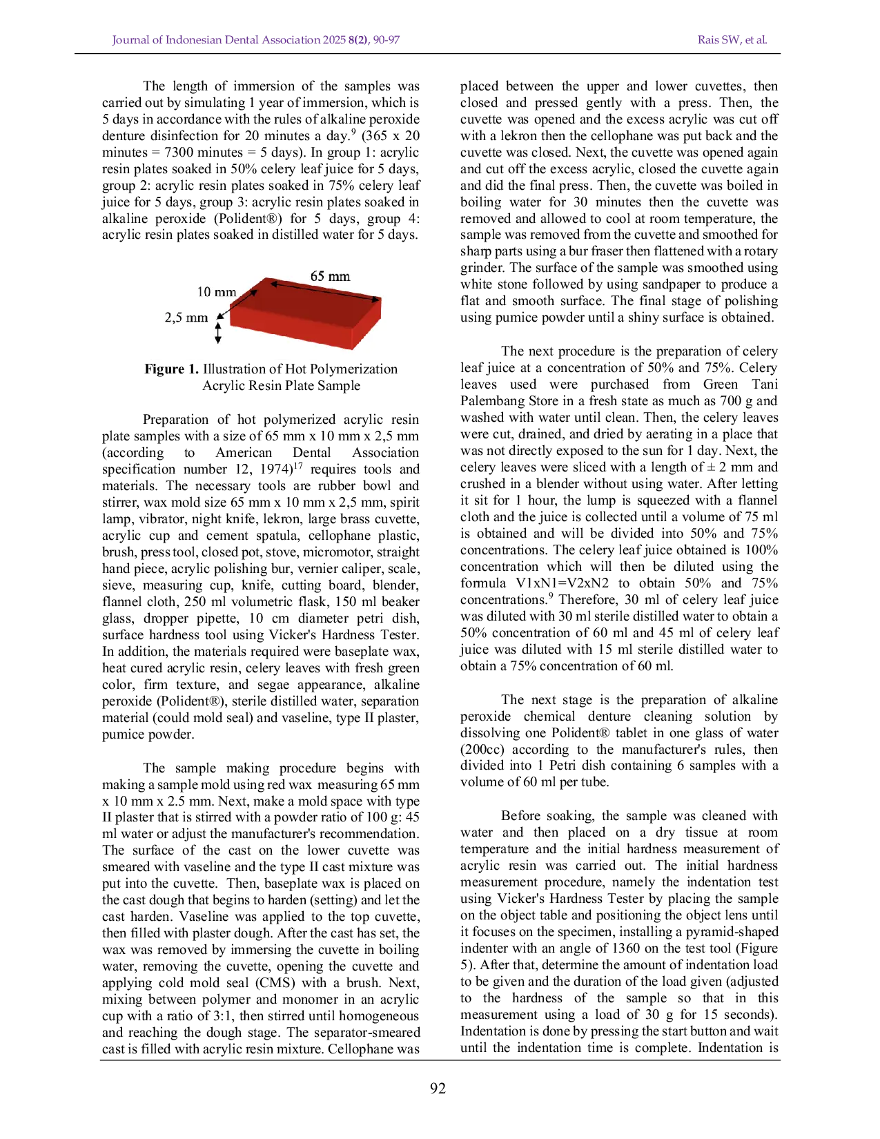 JURIS The Effect of Celery Leaf Juice Apium graveolens Linn on Surface Hardness of Hot Polymerized Acrylic Resin Denture Base