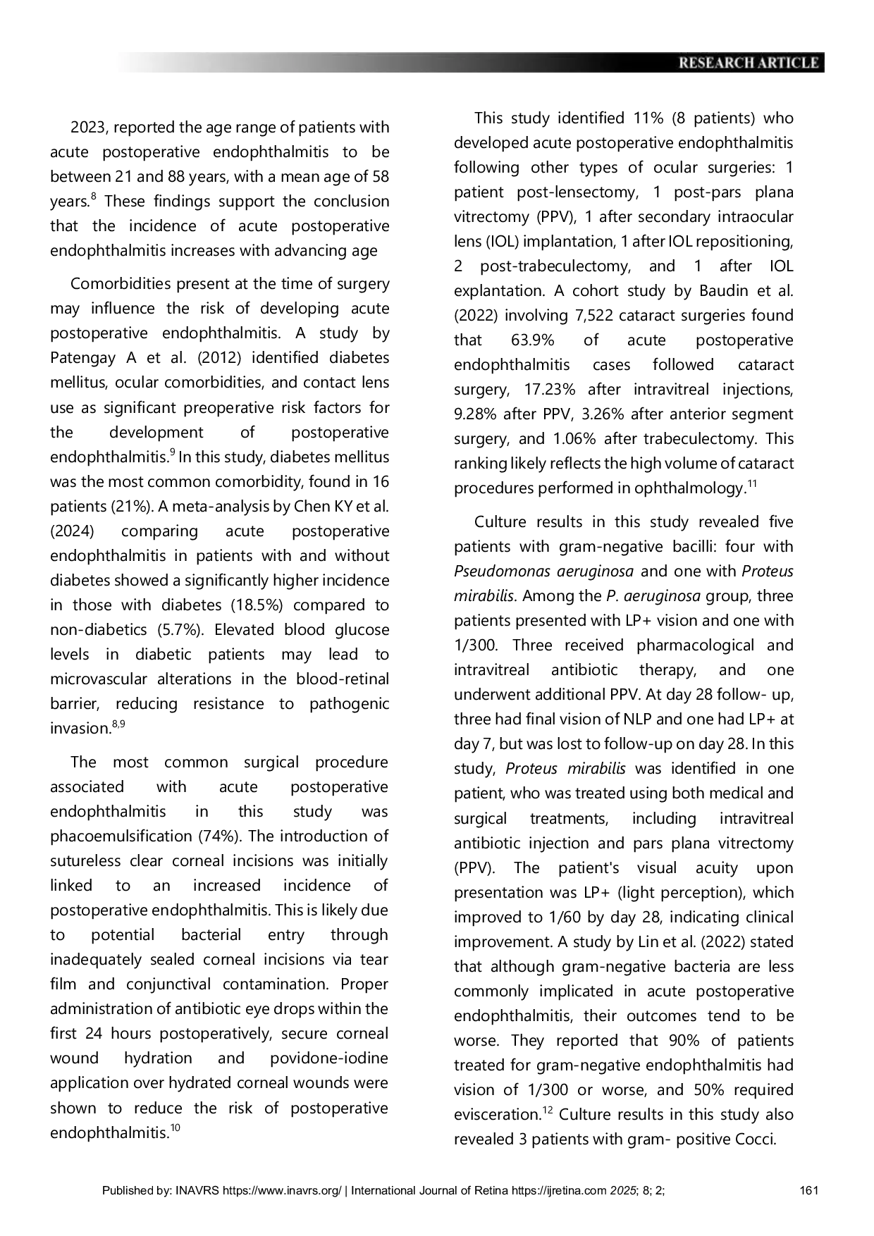 JURIS The Demographic Profile Etiology and Outcomes of Acute Postoperative Endophthalmitis