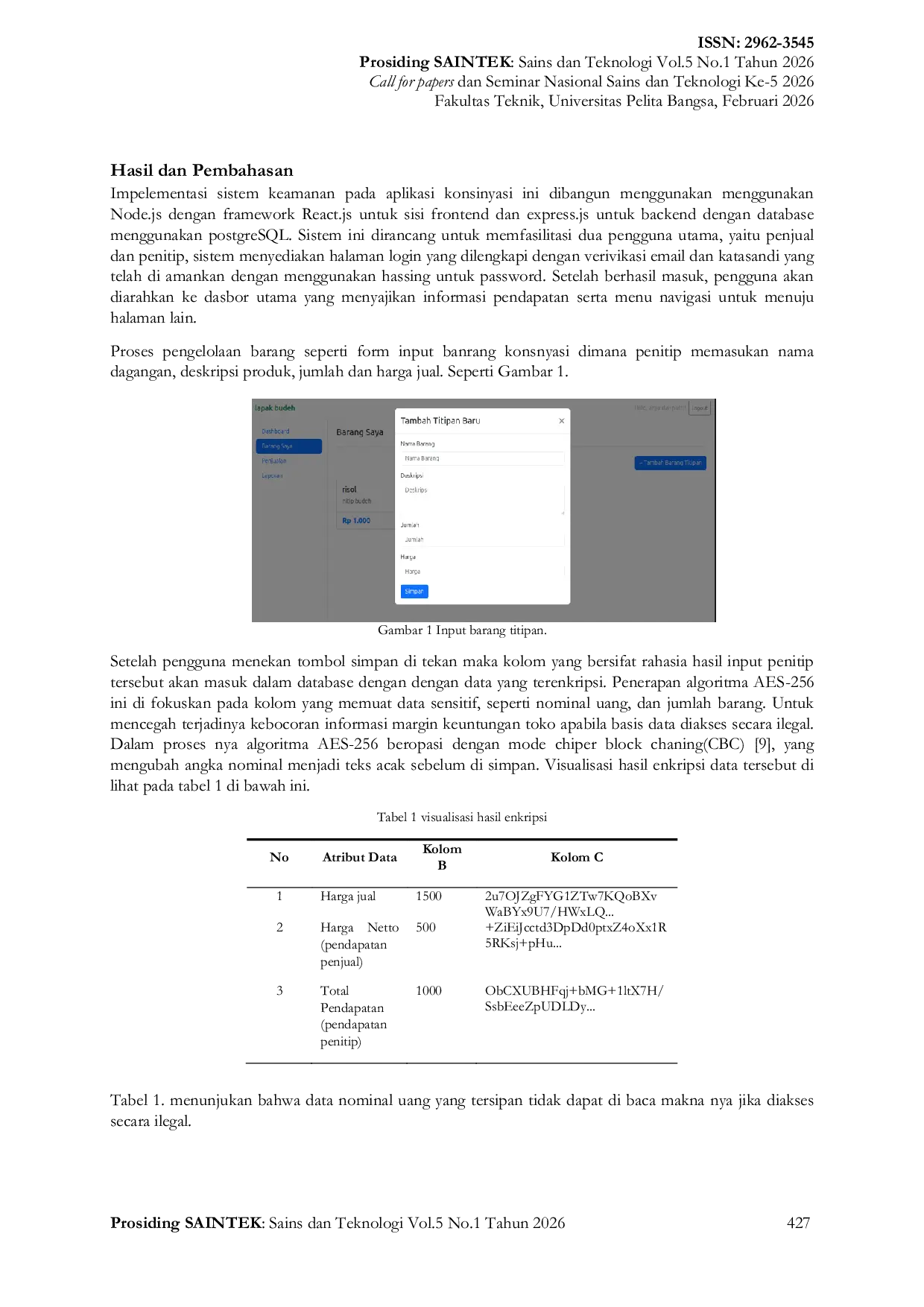 JURIS Sistem Keamanan Data Bagi Hasil Konsinyasi Pada Umkm Warung Jajanan Tradisional Menggunakan Algoritma Aes 256