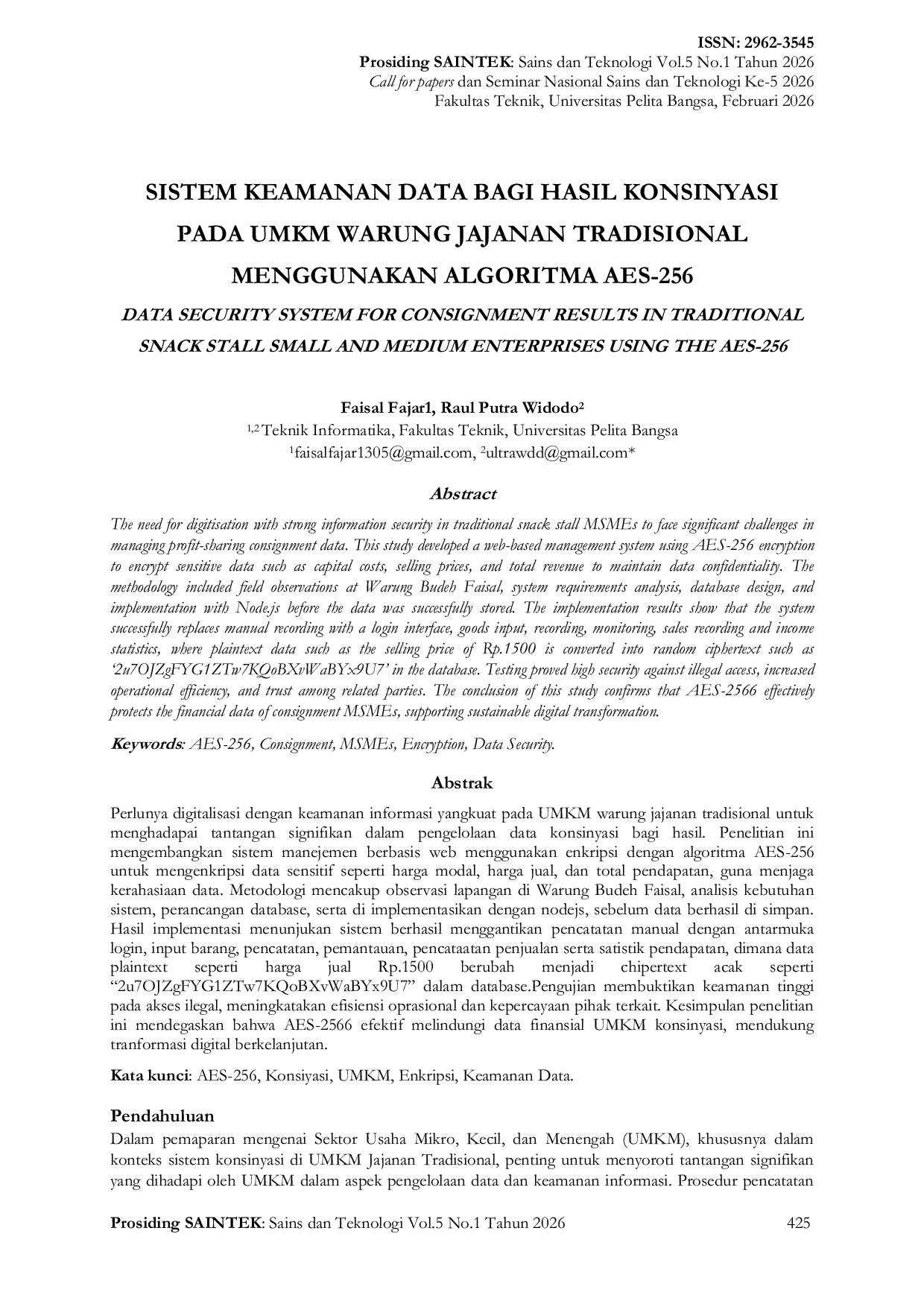 JURIS Sistem Keamanan Data Bagi Hasil Konsinyasi Pada Umkm Warung Jajanan Tradisional Menggunakan Algoritma Aes 256