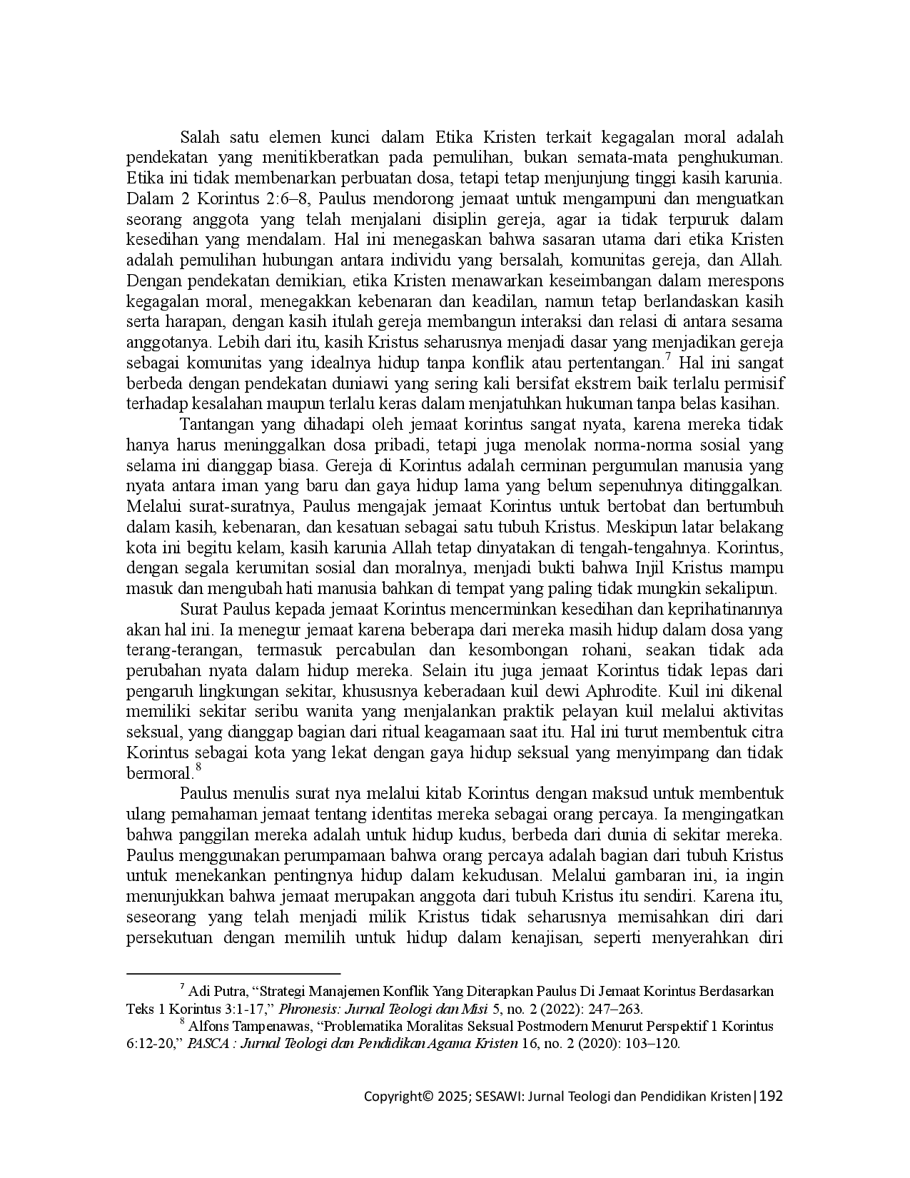 juris Tanggapan Etika Kristen Terhadap Pelanggaran Moral Dalam 1 Korintus Implikasi Bagi Kehidupan Gereja Modern