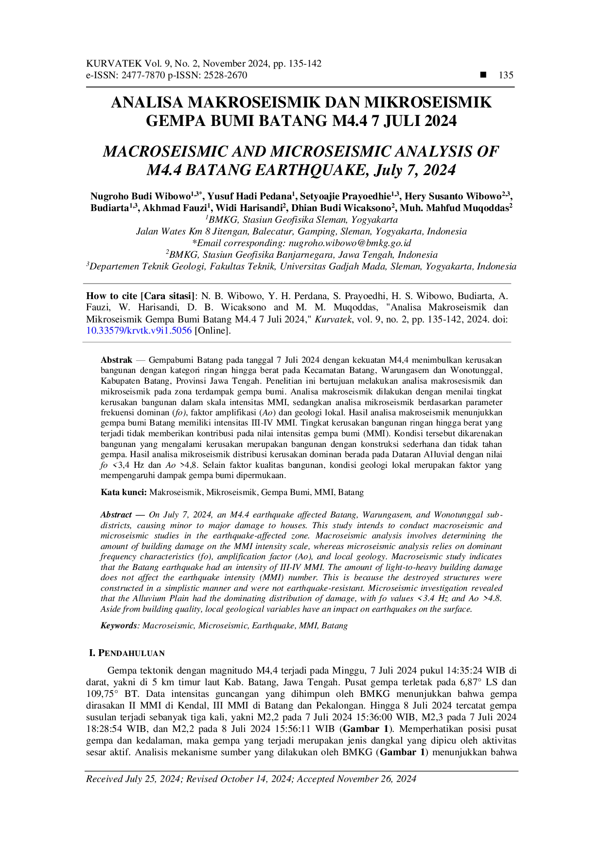 JURIS MACROSEISMIC AND MICROSEISMIC ANALYSIS OF M4 4 BATANG EARTHQUAKE July 7 2024