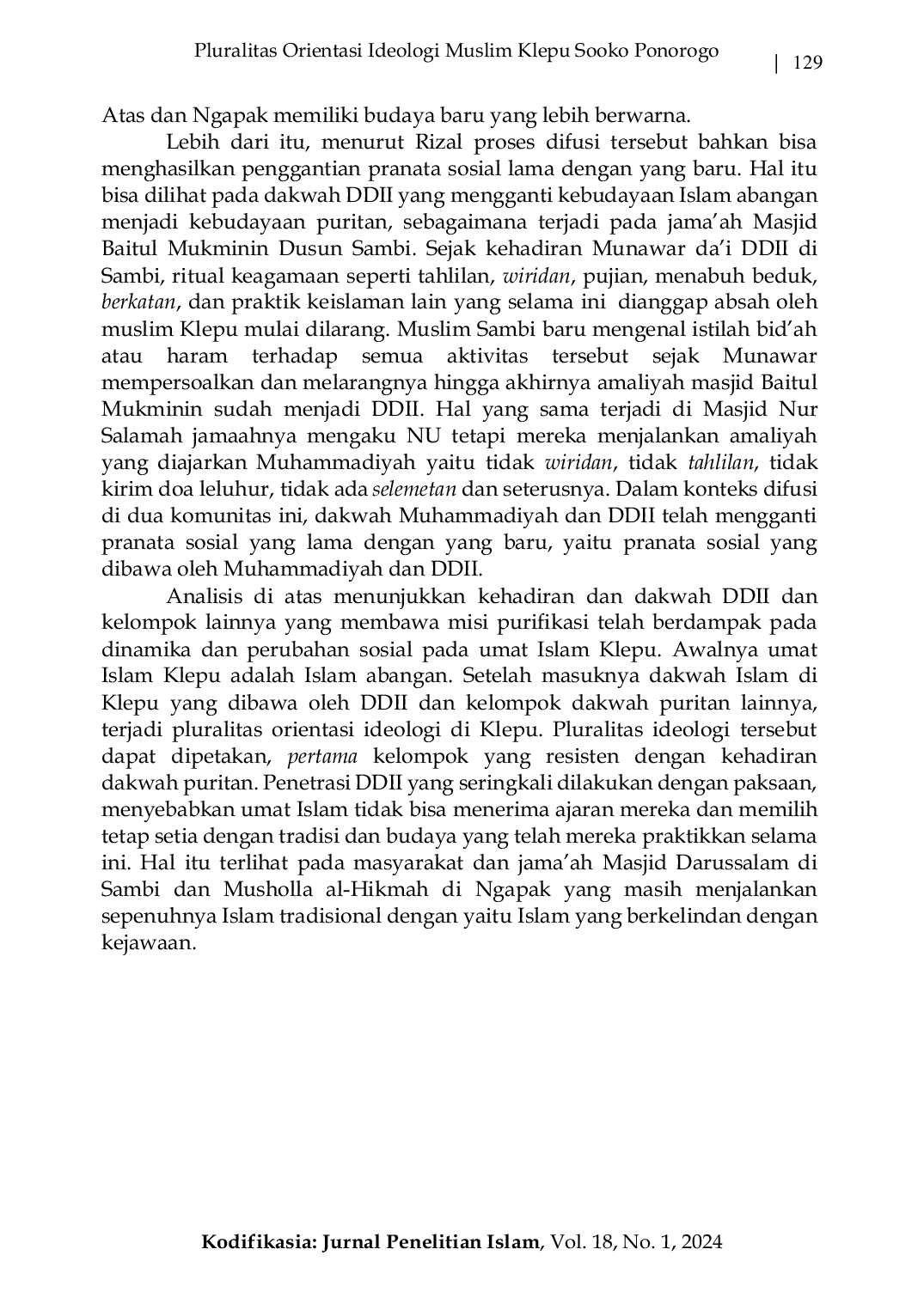 JURIS Pluralitas Orientasi Ideologi Muslim Klepu Sooko Ponorogo
