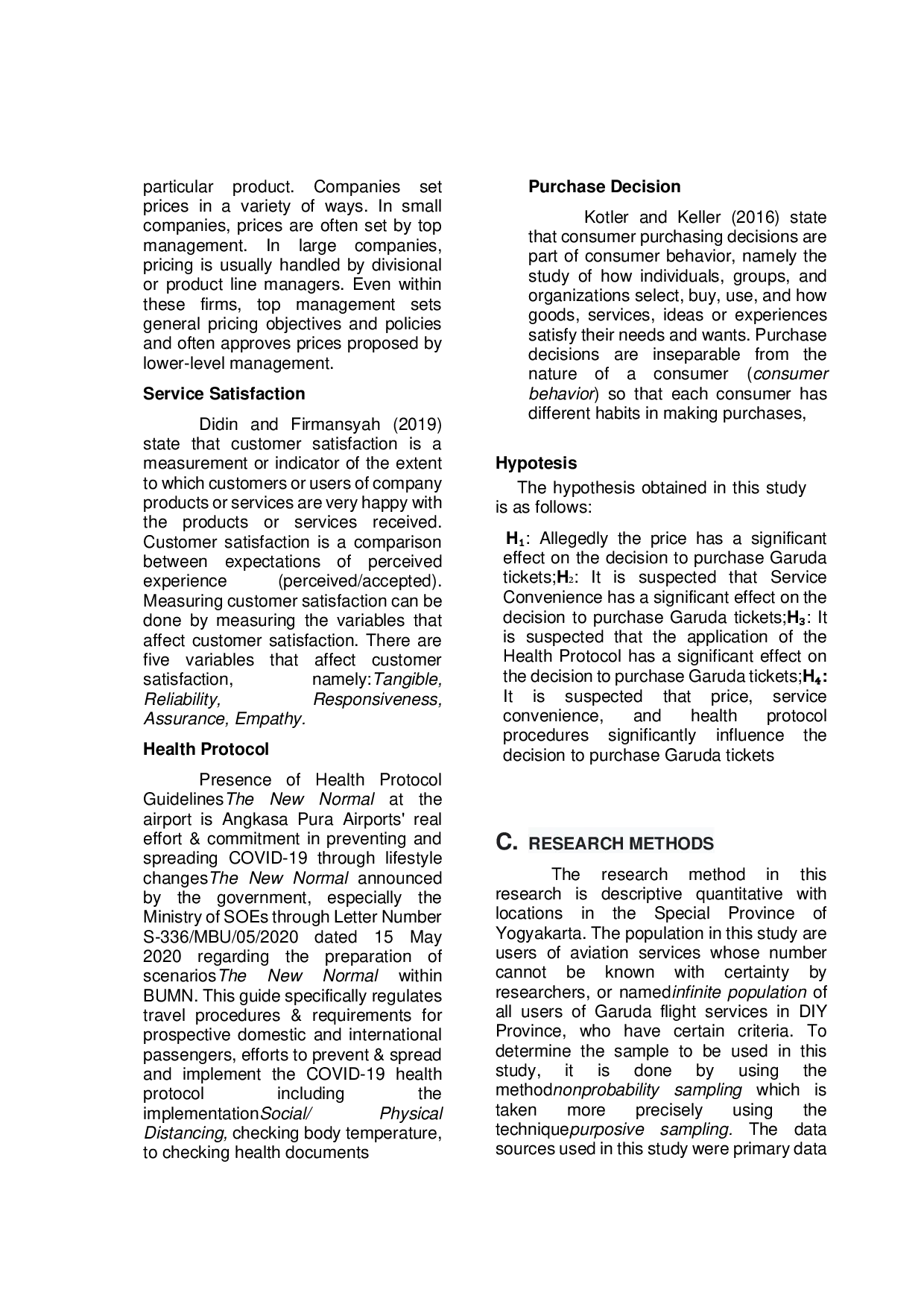 juris The influence of price convenience of services and implementation of health protocols on purchase decision of Garuda tickets