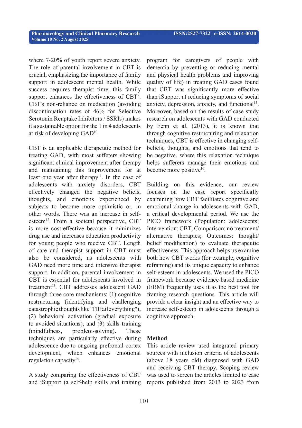 JURIS Effectiveness of Cognitive behavioral Therapy for Generalized Anxiety Disorders in Adolescents A Systematic Review Using PICO Framework