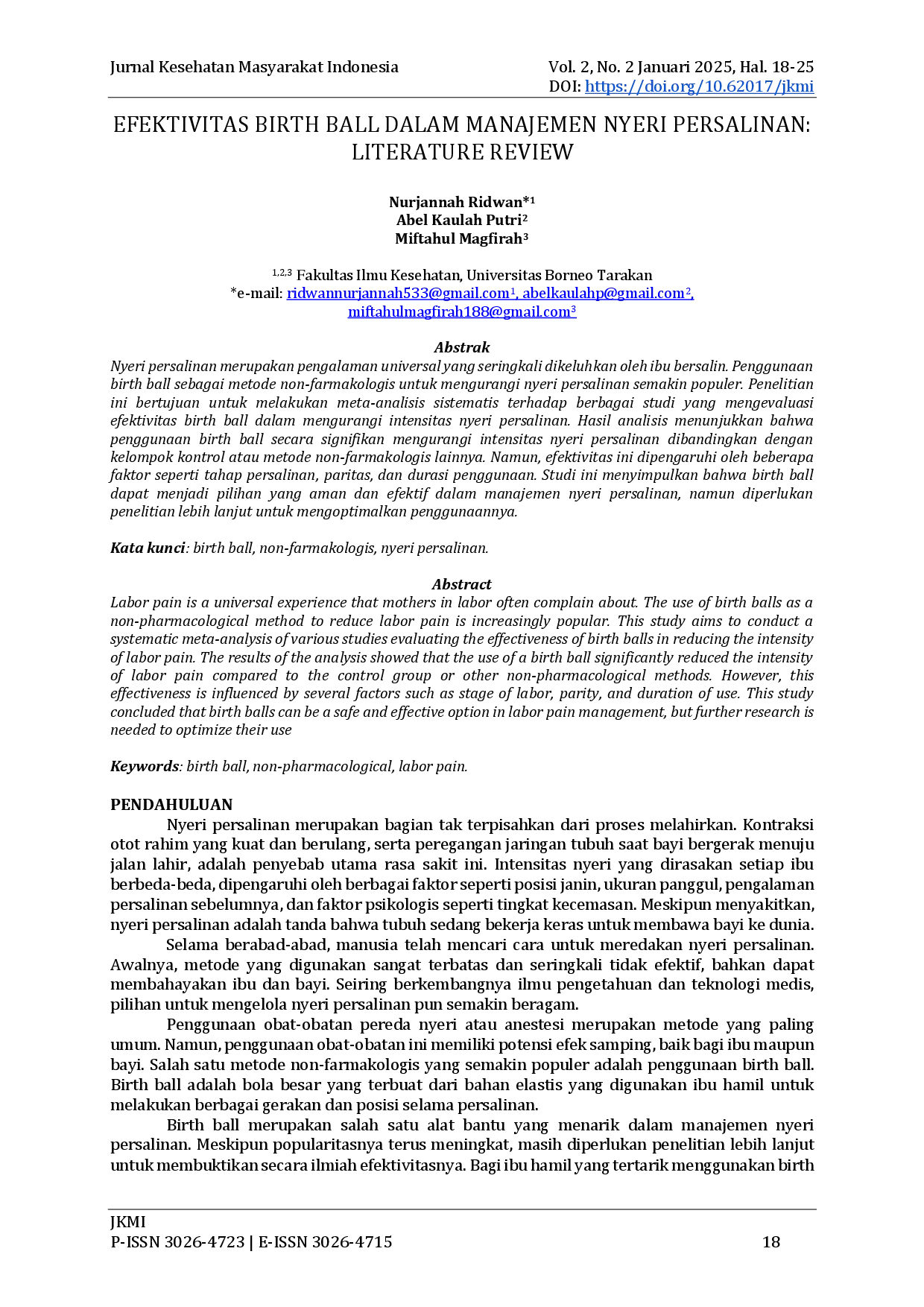 juris Efektivitas Birth Ball Dalam Manajemen Nyeri Persalinan Literature Review