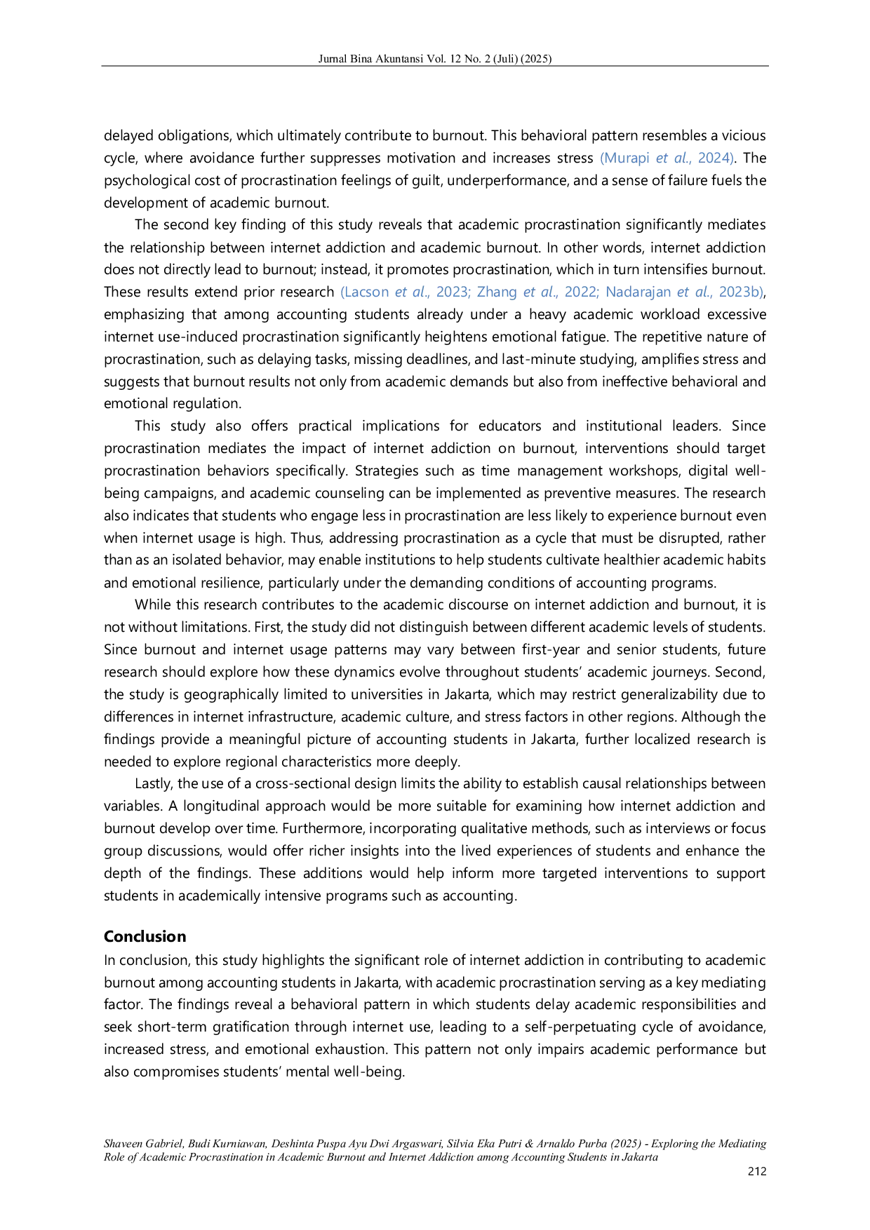 JURIS Exploring the Mediating Role of Academic Procrastination in Academic Burnout and Internet Addiction among Accounting Students in Jakarta
