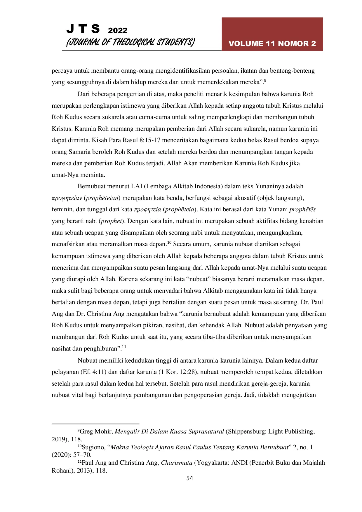 JURIS Pemahaman Jemaat Tentang Karunia Bernubuat Berdasarkan 1 Korintus 14 3 5