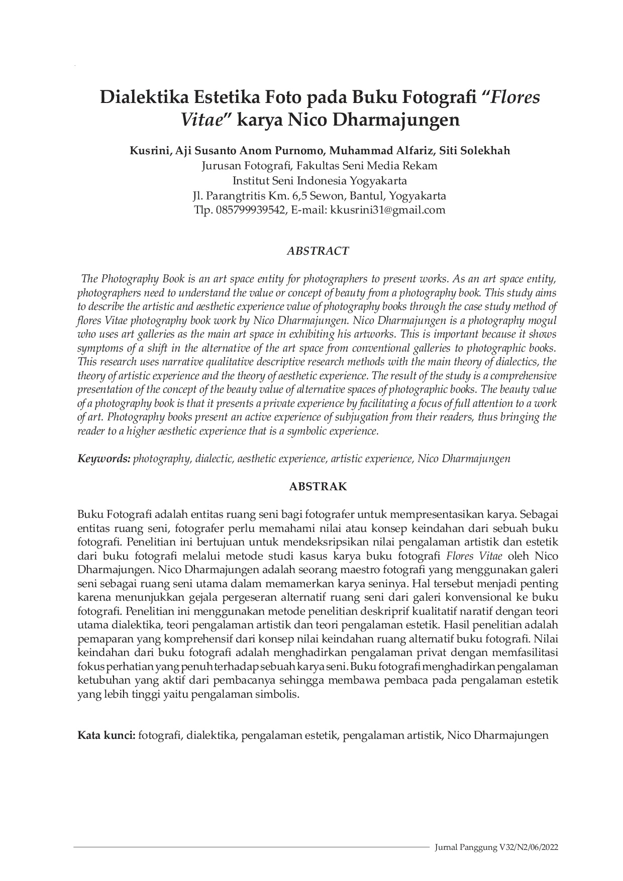 JURIS Dialektika Estetika Foto pada Buku Fotografi Flores Vitae karya Nico Dharmajungen