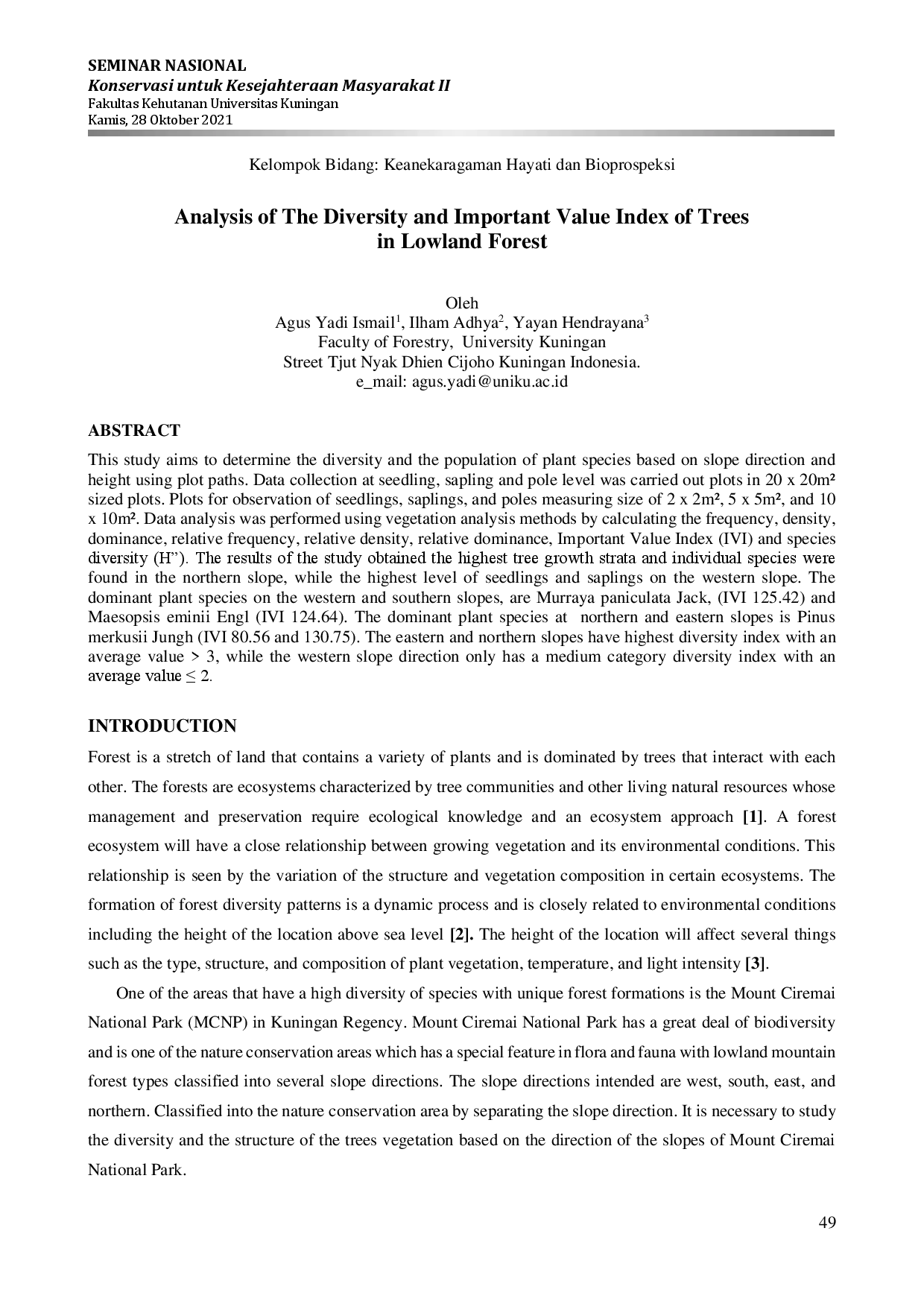 juris Analysis of The Diversity and Important Value Index of Trees in Lowland Forest