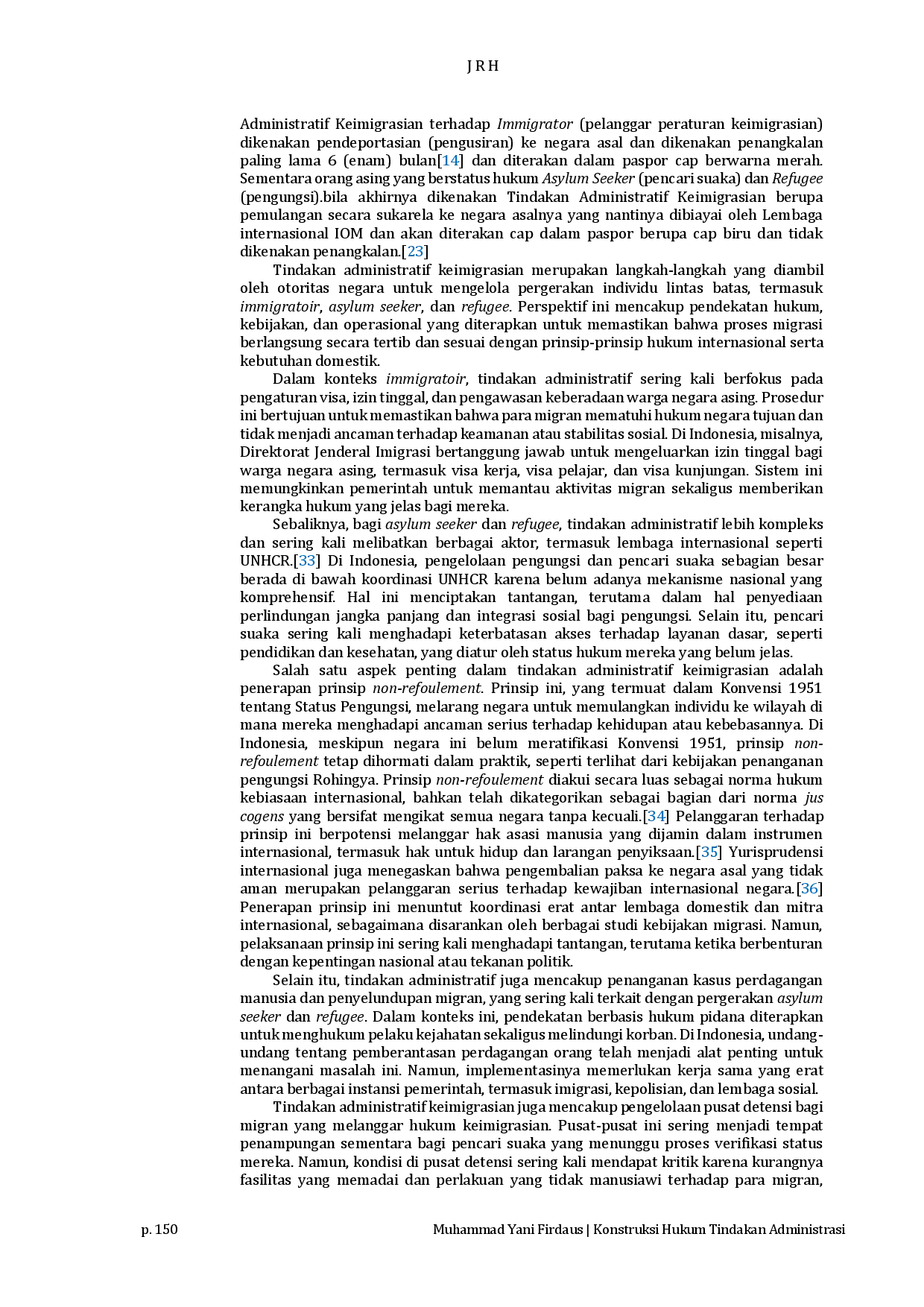 juris Legal Construction of Immigration Administrative Measures A Case Study on Immigratoir Asylum Seekers and Refugees