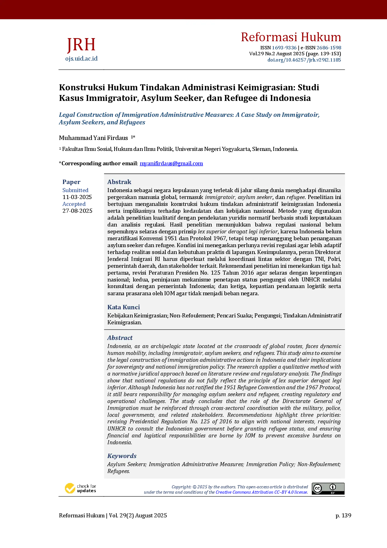 juris Legal Construction of Immigration Administrative Measures A Case Study on Immigratoir Asylum Seekers and Refugees