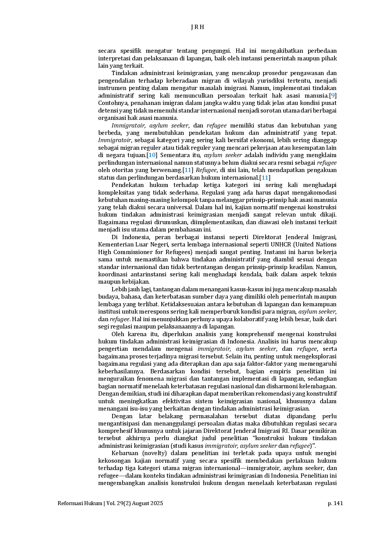 juris Legal Construction of Immigration Administrative Measures A Case Study on Immigratoir Asylum Seekers and Refugees
