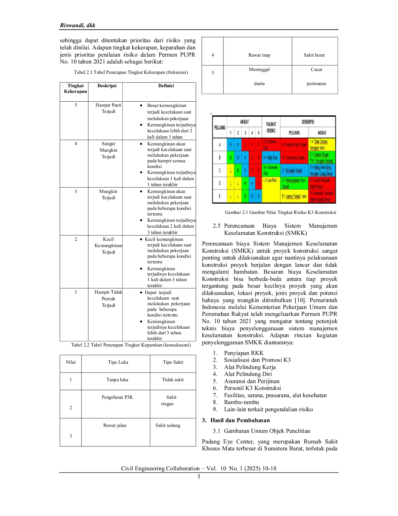 JURIS Analisis Biaya SMKK Berdasarkan Permen PUPR No 10 Tahun 2021 Pada Proyek RS Mata Padang Eye Center