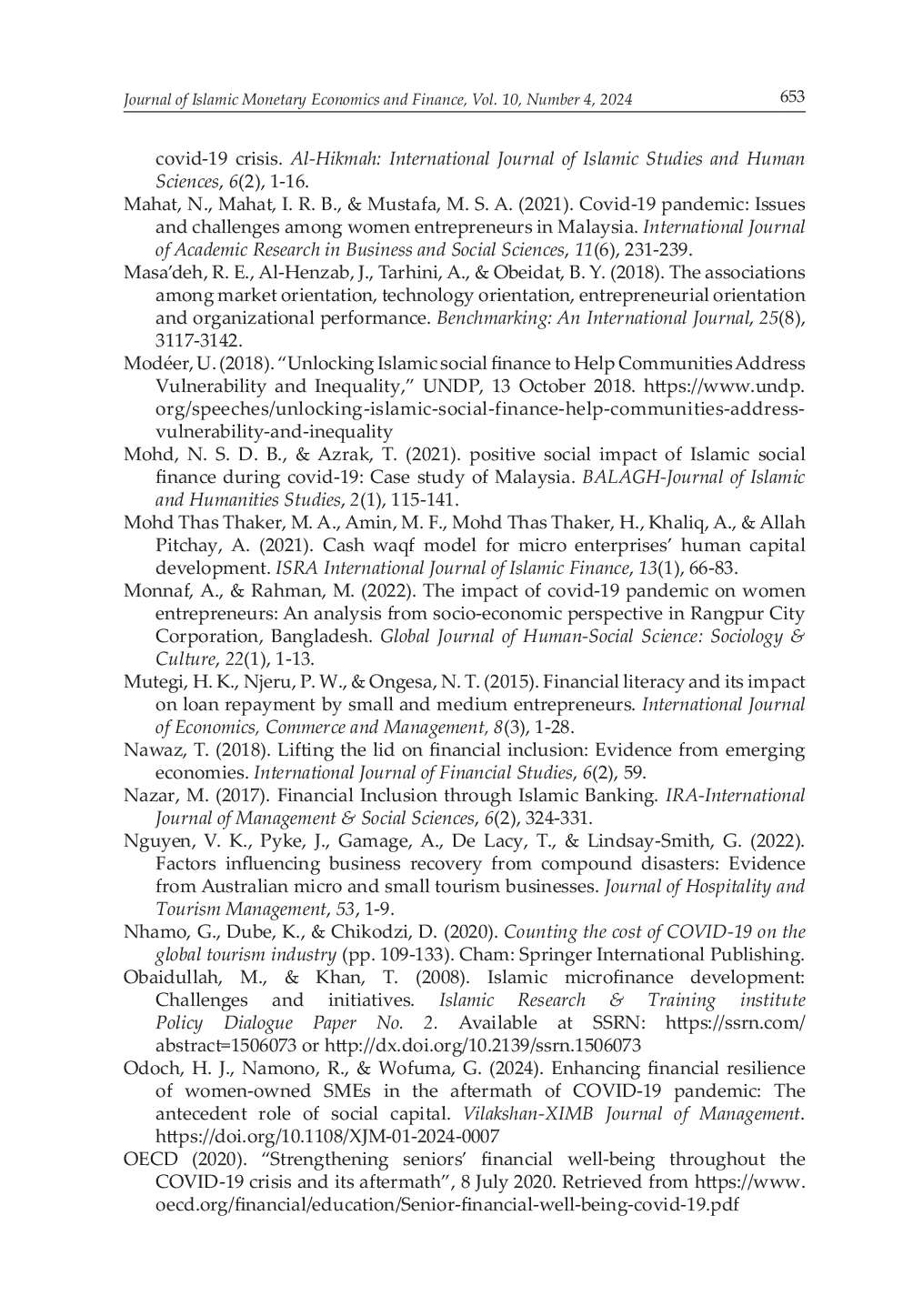 JURIS Financial Resilience among Women Small and Medium Enterprise in Malaysia during and after COVID 19 The Role of Islamic Social Finance