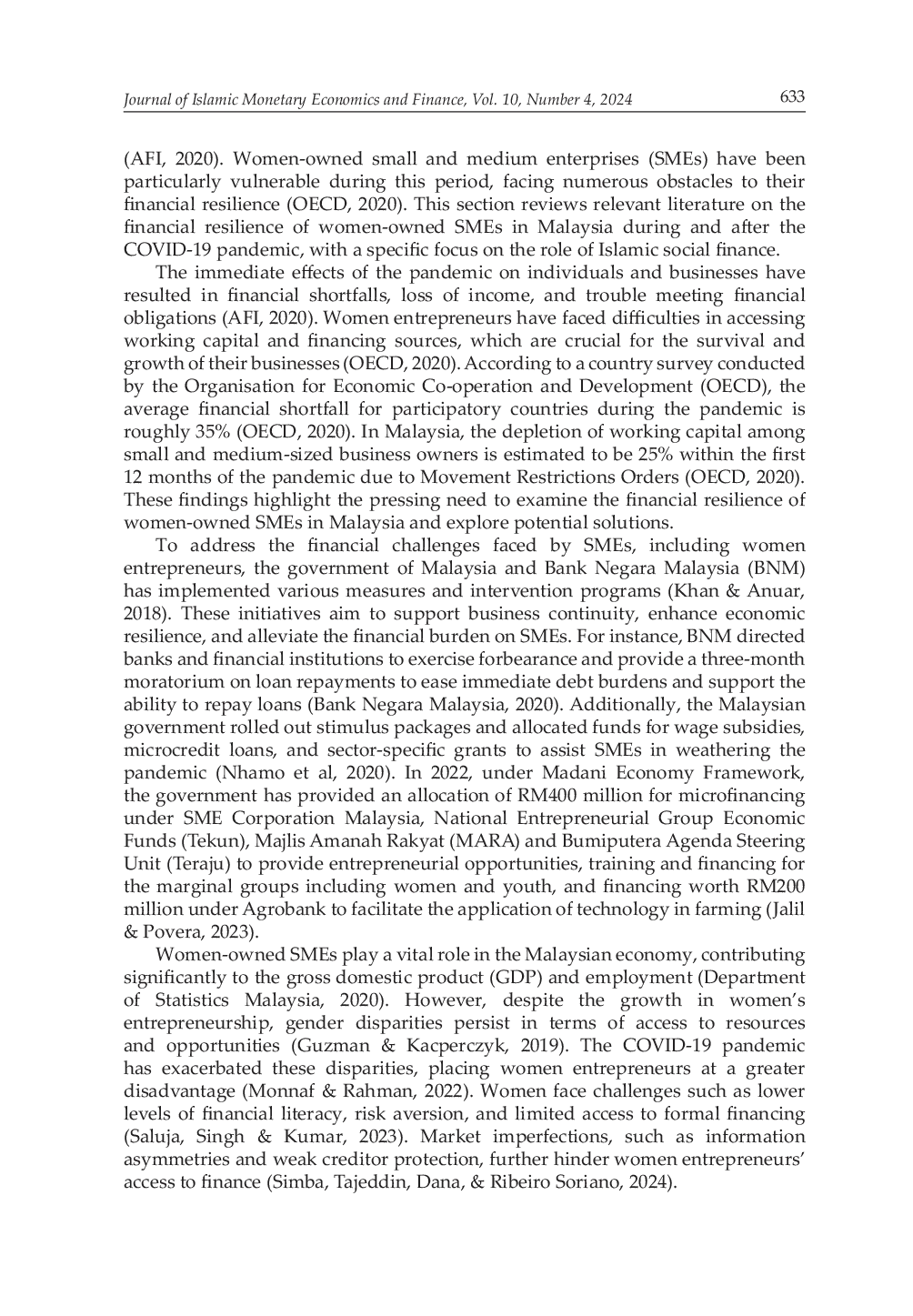 JURIS Financial Resilience among Women Small and Medium Enterprise in Malaysia during and after COVID 19 The Role of Islamic Social Finance