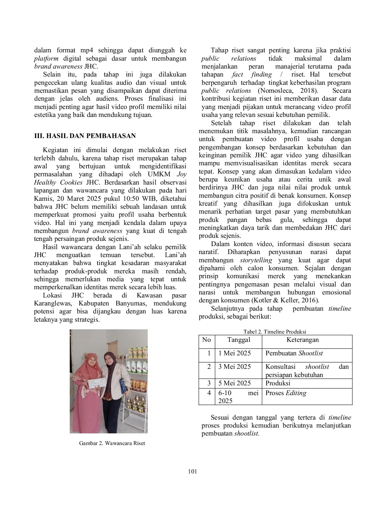 JURIS Pembuatan Profil Usaha Joy Healthy Cookies sebagai Upaya Membangun Brand Awareness