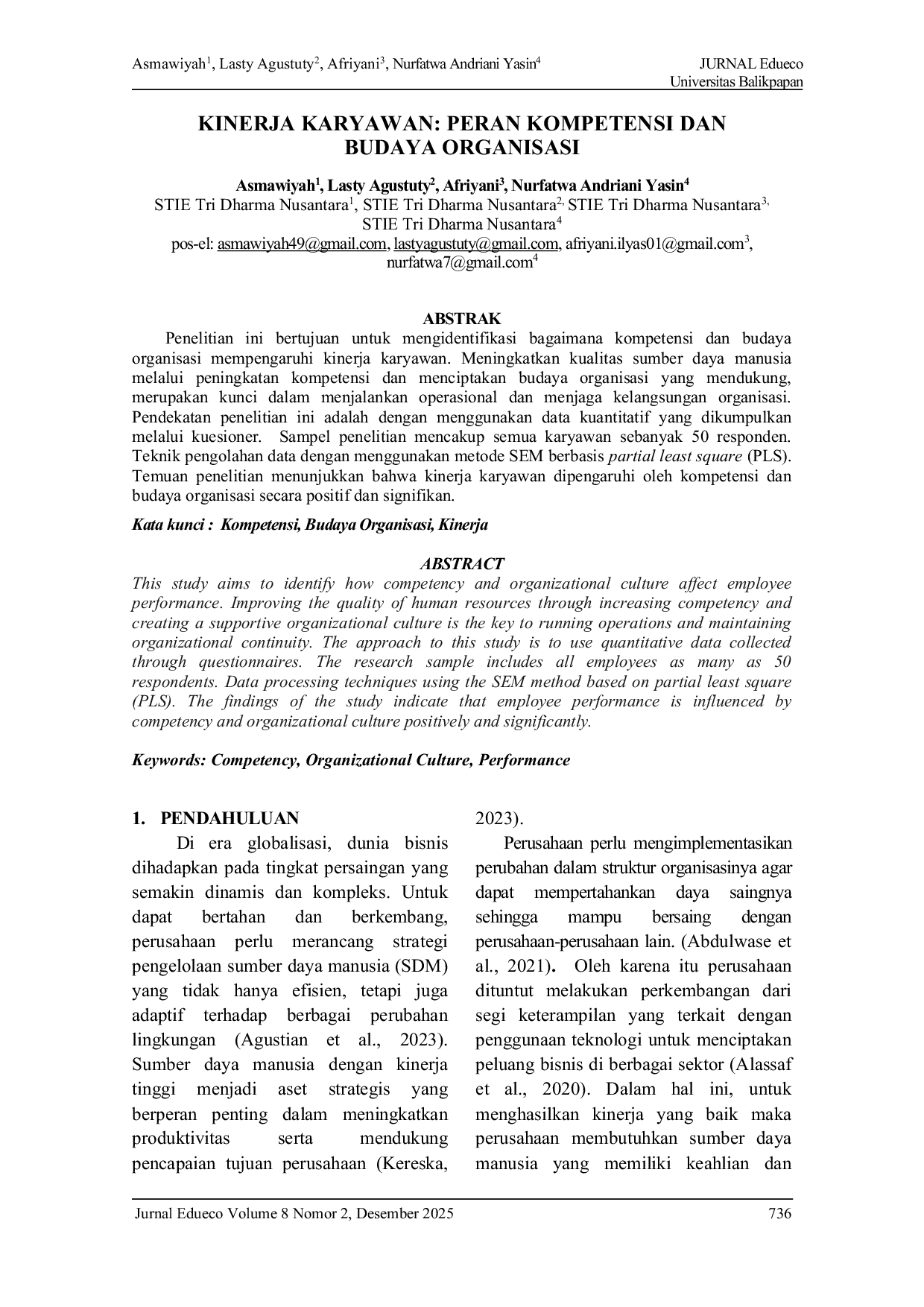 JURIS Kinerja Karyawan Peran Kompetensi Dan Budaya Organisasi