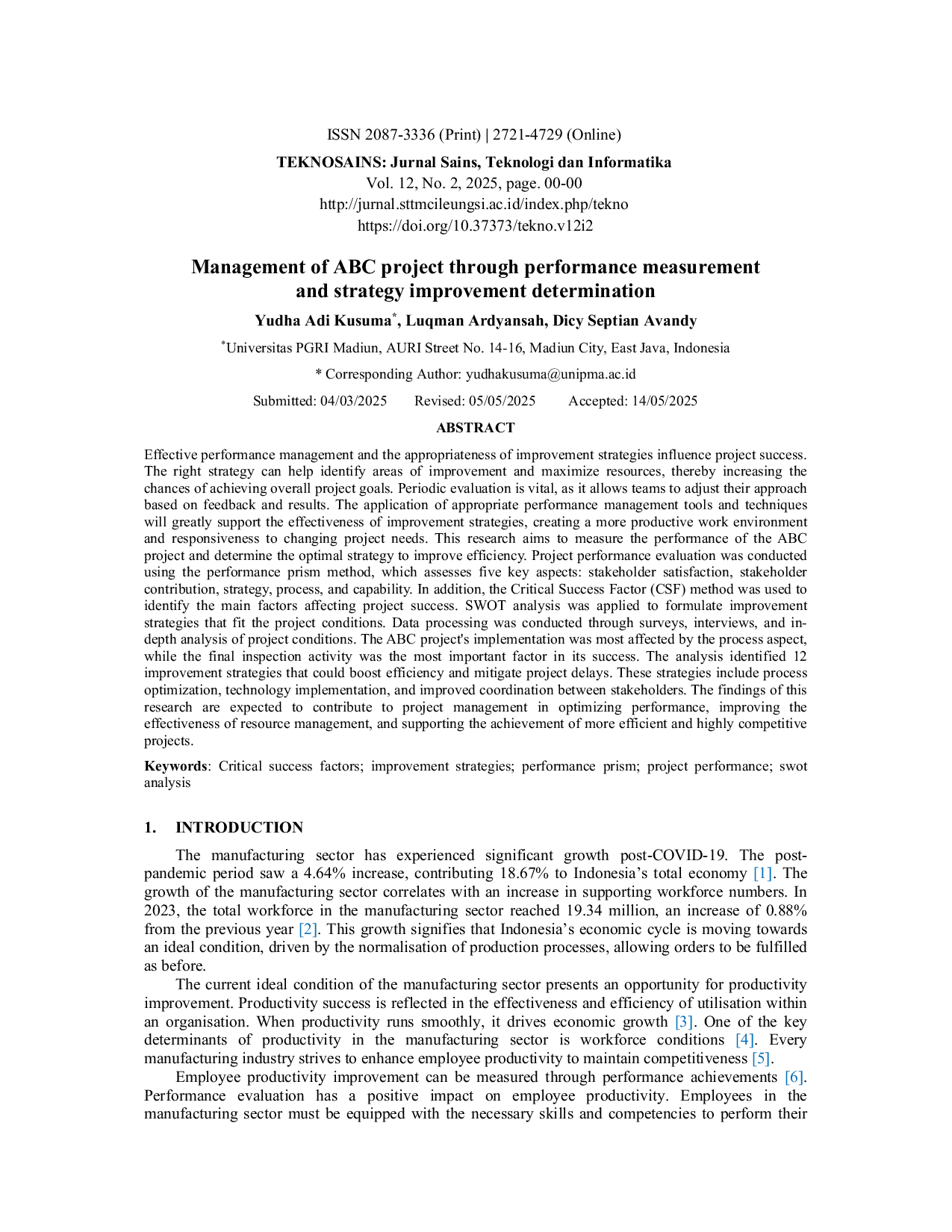 JURIS Management of ABC Project through Performance Measurement and Strategy Improvement Determination