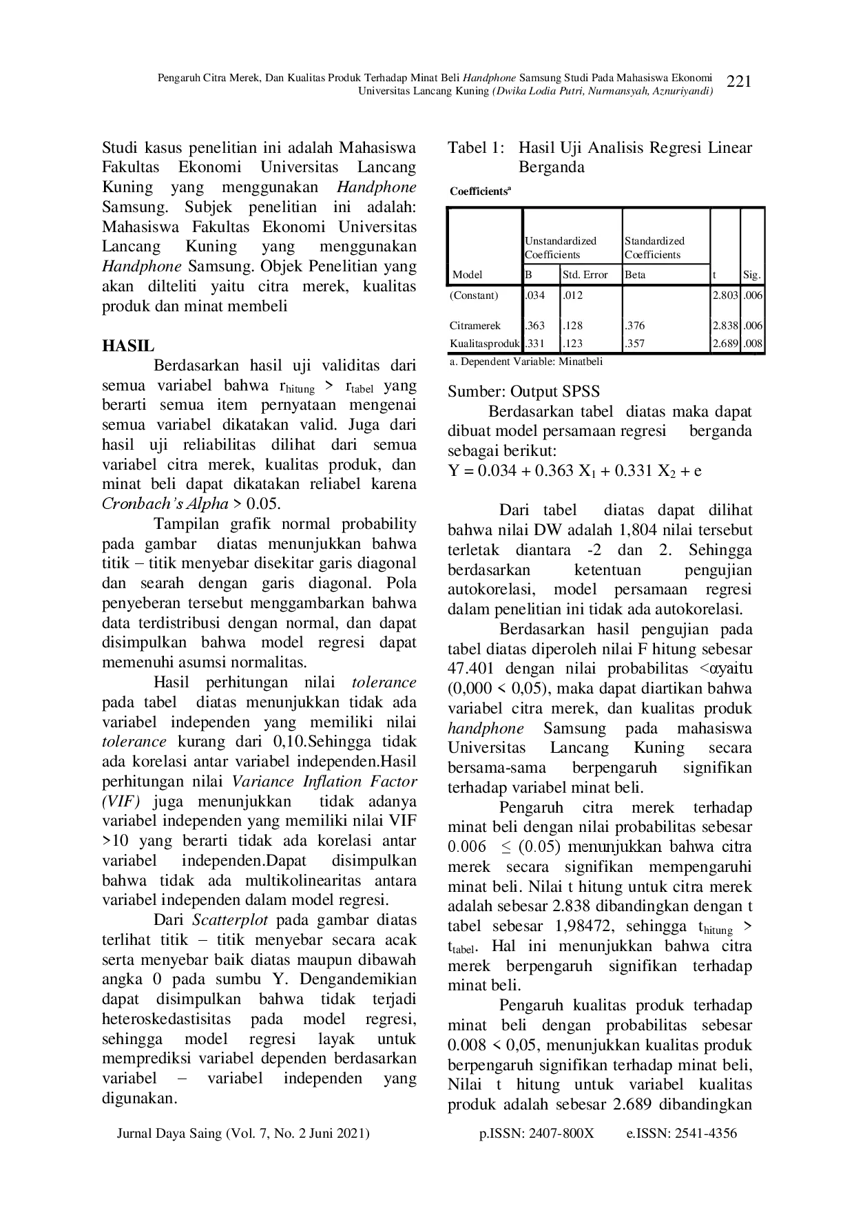 juris PENGARUH CITRA MEREK DAN KUALITAS PRODUK TERHADAP MINAT BELI HANDPHONE SAMSUNG Studi Pada Mahasiswa Ekonomi Universitas Lancang Kuning