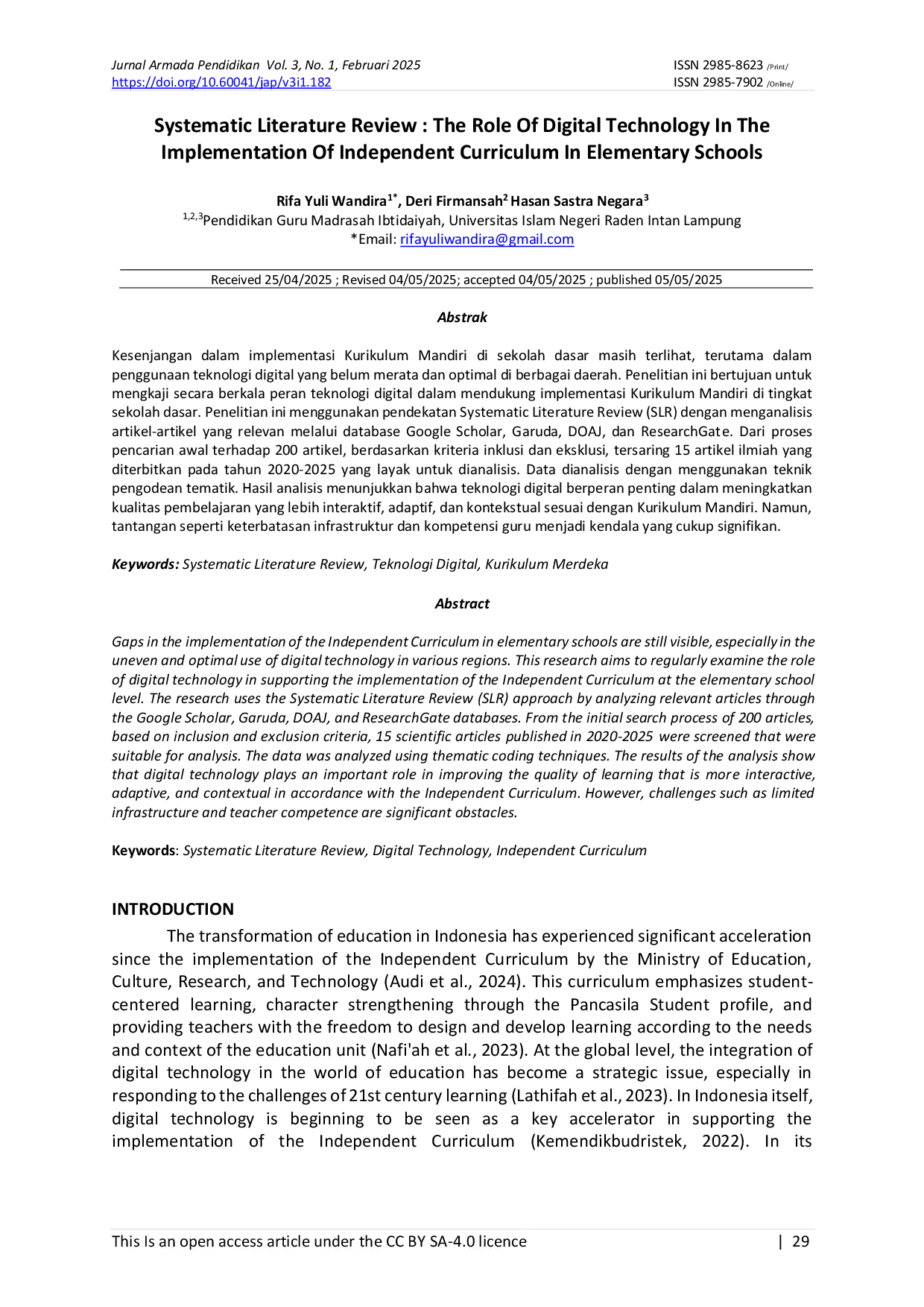 JURIS Systematic Literature Review The Role Of Digital Technology In The Implementation Of Independent Curriculum In Elementary Schools