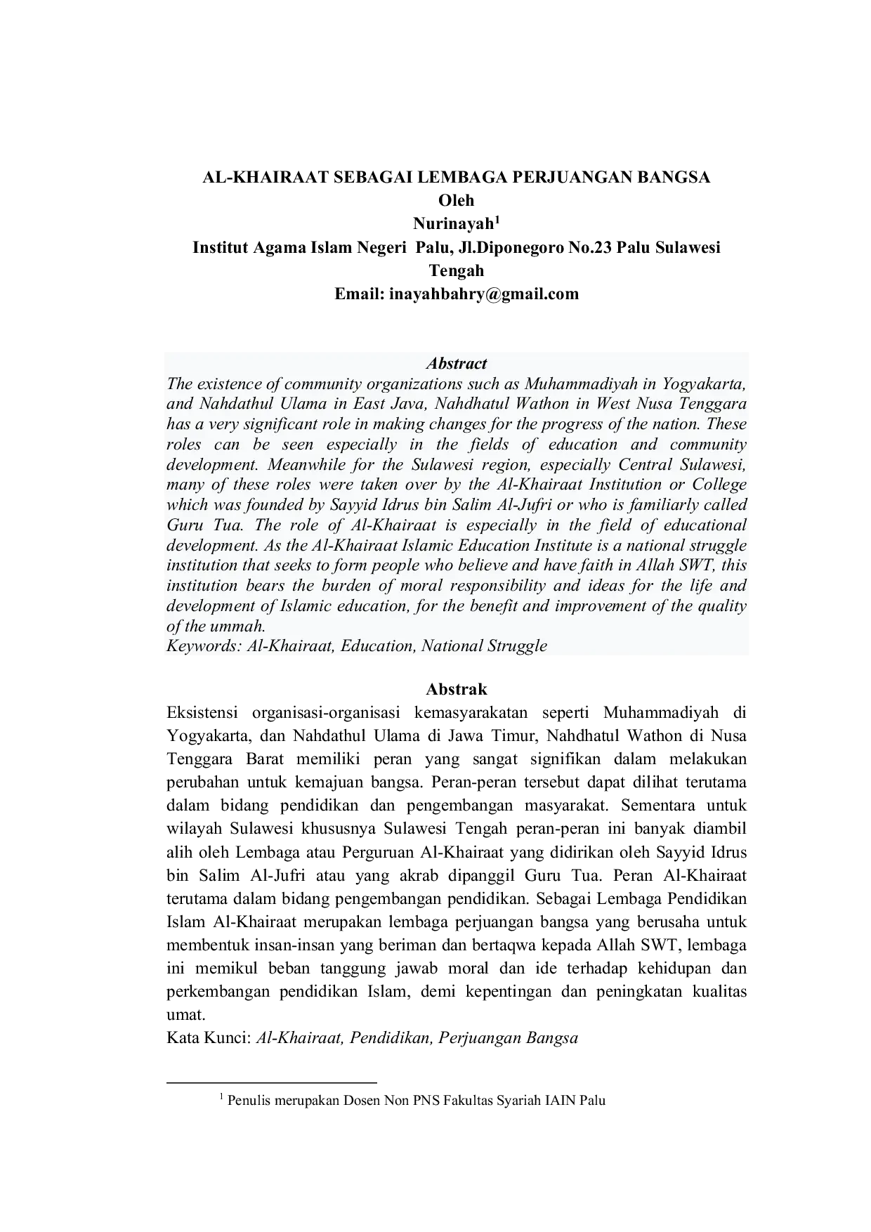 JURIS Al Khairaat Sebagai Lembaga Perjuangan Bangsa