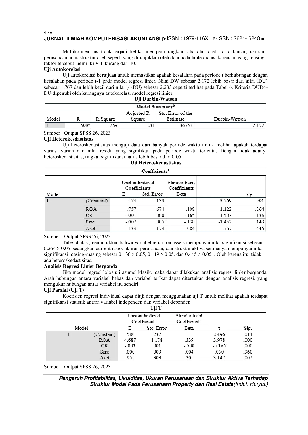 JURIS Pengaruh Profitabilitas Likuiditas Ukuran Perusahaan dan Struktur Aktiva Terhadap Struktur Modal Pada Perusahaan Property dan Real Estate