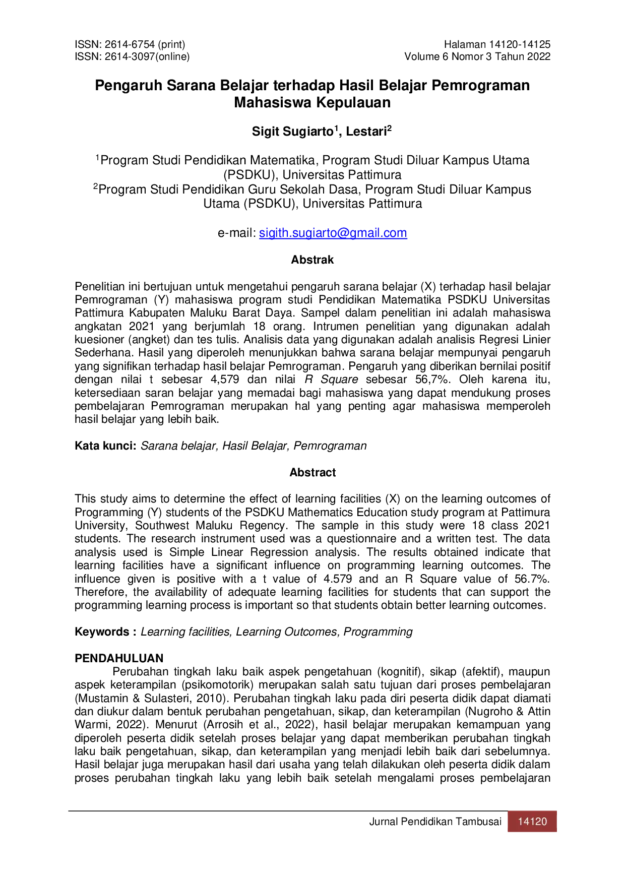 JURIS Pengaruh Sarana Belajar terhadap Hasil Belajar Pemrograman Mahasiswa Kepulauan