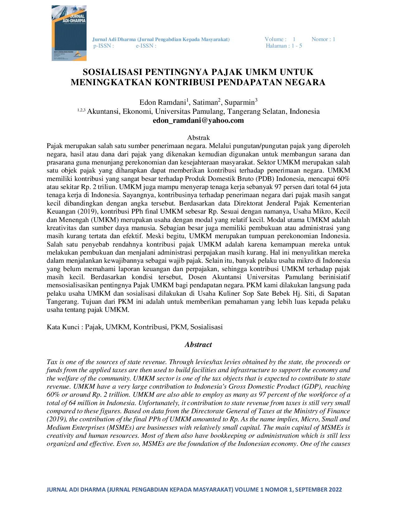 JURIS Sosialisasi Pentingnya Pajak UMKM untuk Meningkatkan Kontribusi Pendapatan Negara