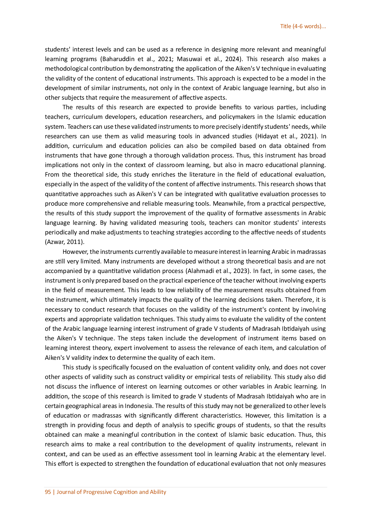 juris Evaluation of the Validity of Student Interest Content in Learning Arabic Instruments Using the V Aiken Technique