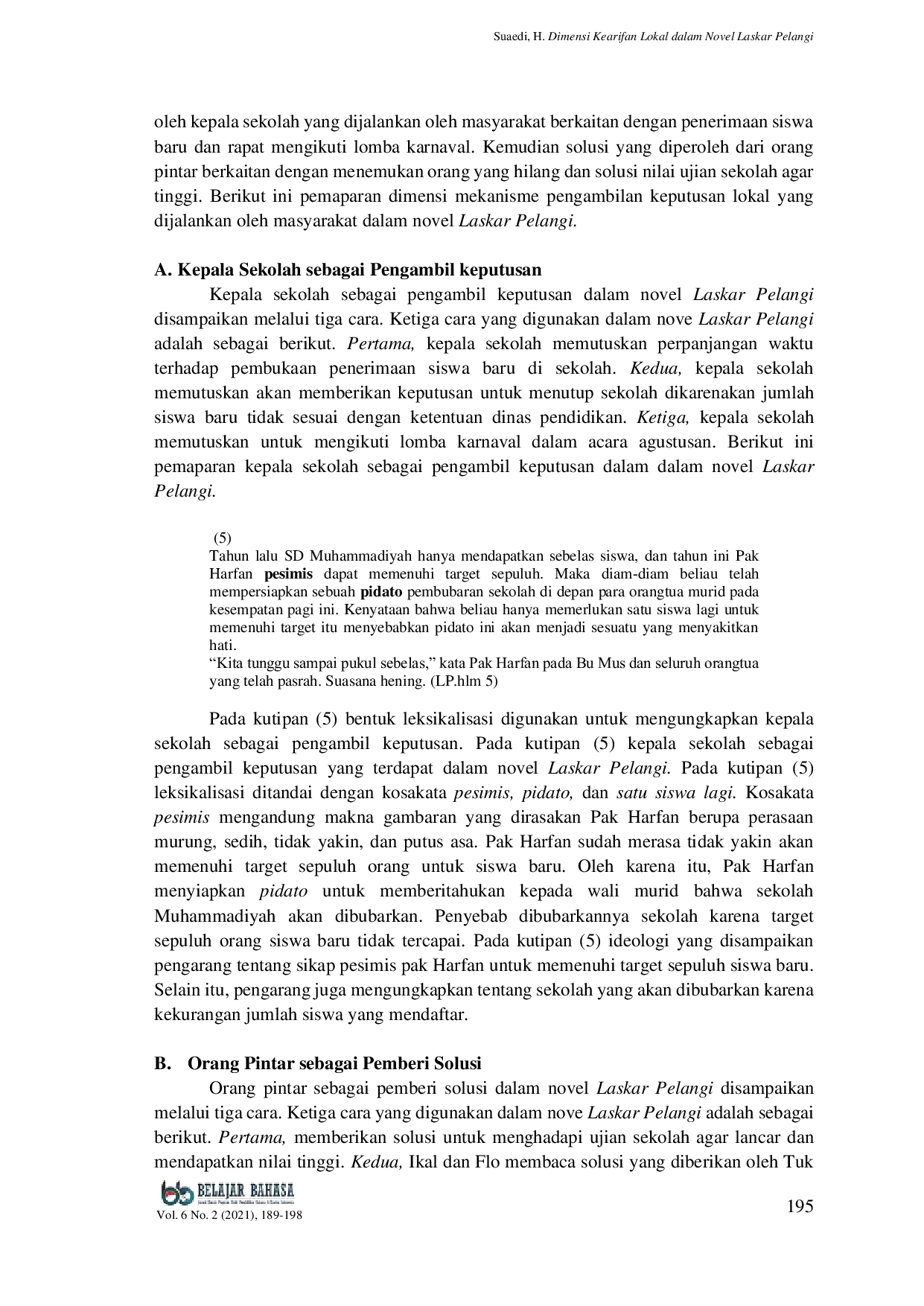 JURIS Dimensi Kearifan Lokal dalam Novel Laskar Pelangi