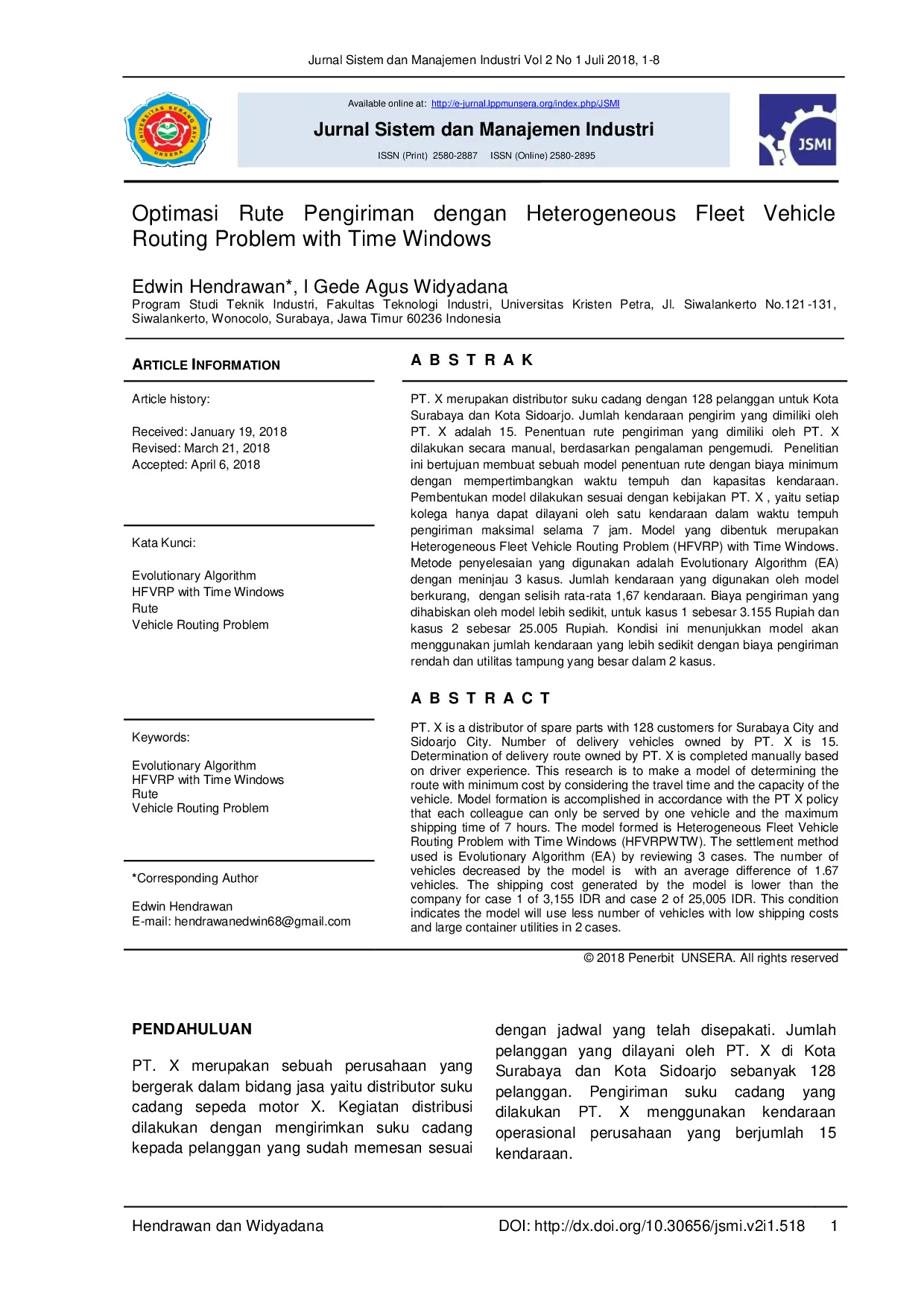 juris Optimasi Rute Pengiriman Dengan Heterogeneous Fleet Vehicle Routing Problem With Time Windows