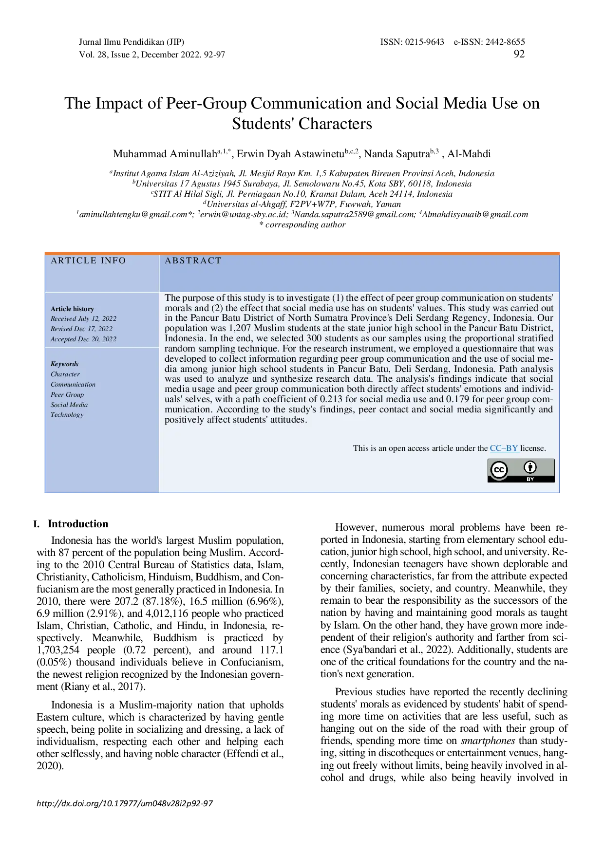 JURIS The Impact of Peer Group Communication and Social Media Use on Students Characters